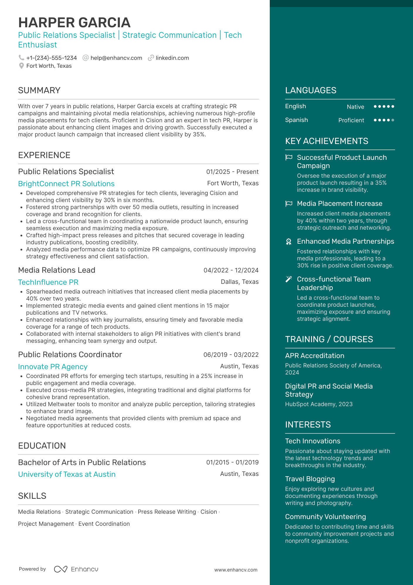 Public Relations Specialist resume example