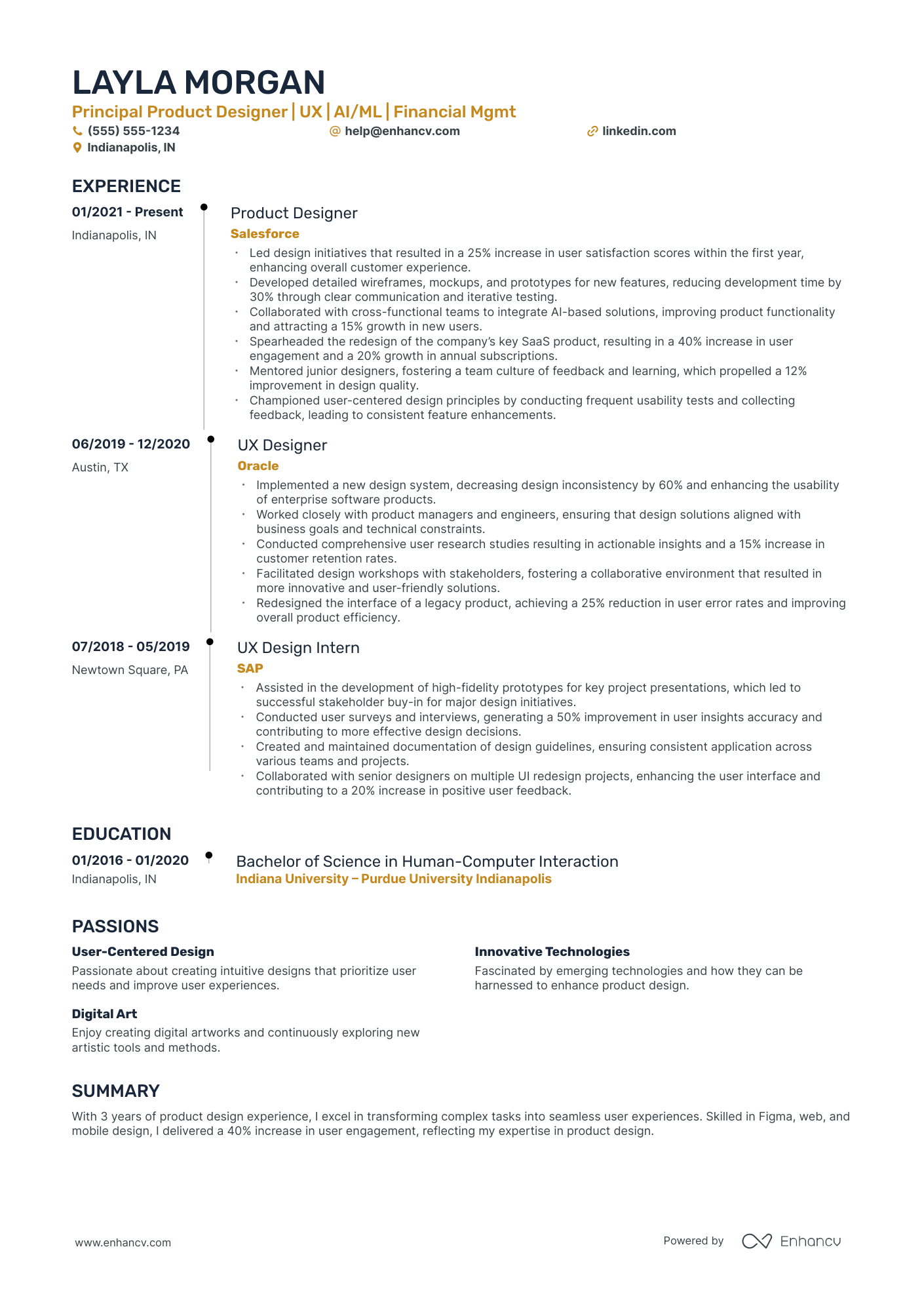 Principal UX Designer resume example