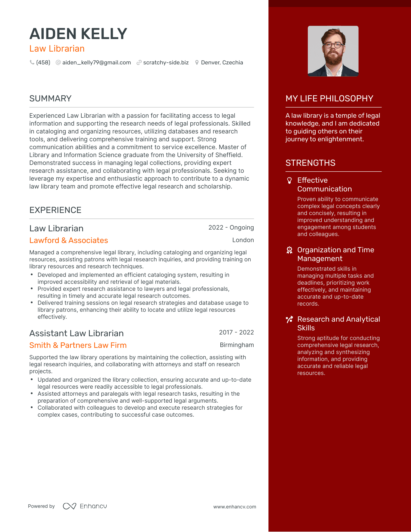 Law Librarian resume example