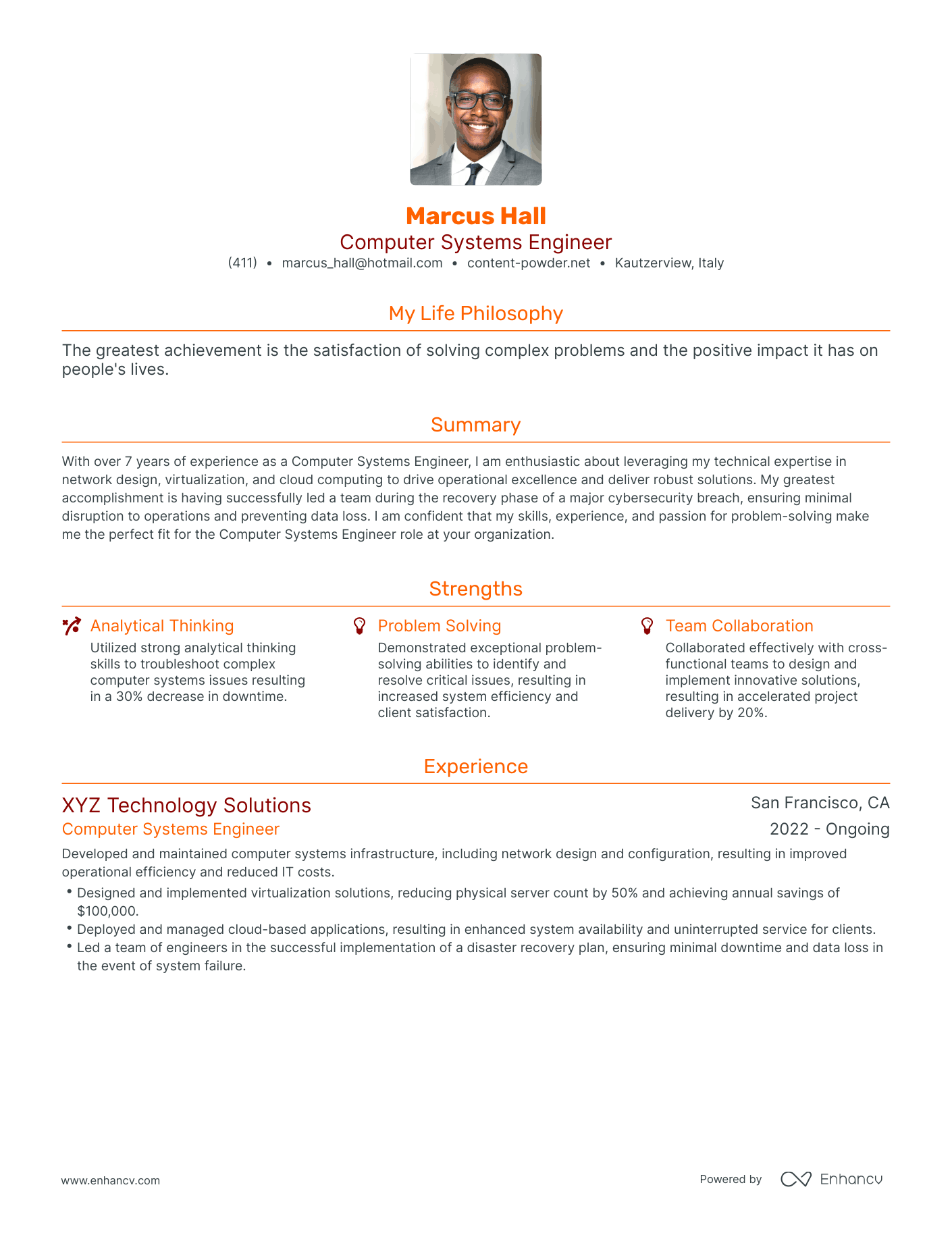 Modern Computer Systems Engineer Resume Example
