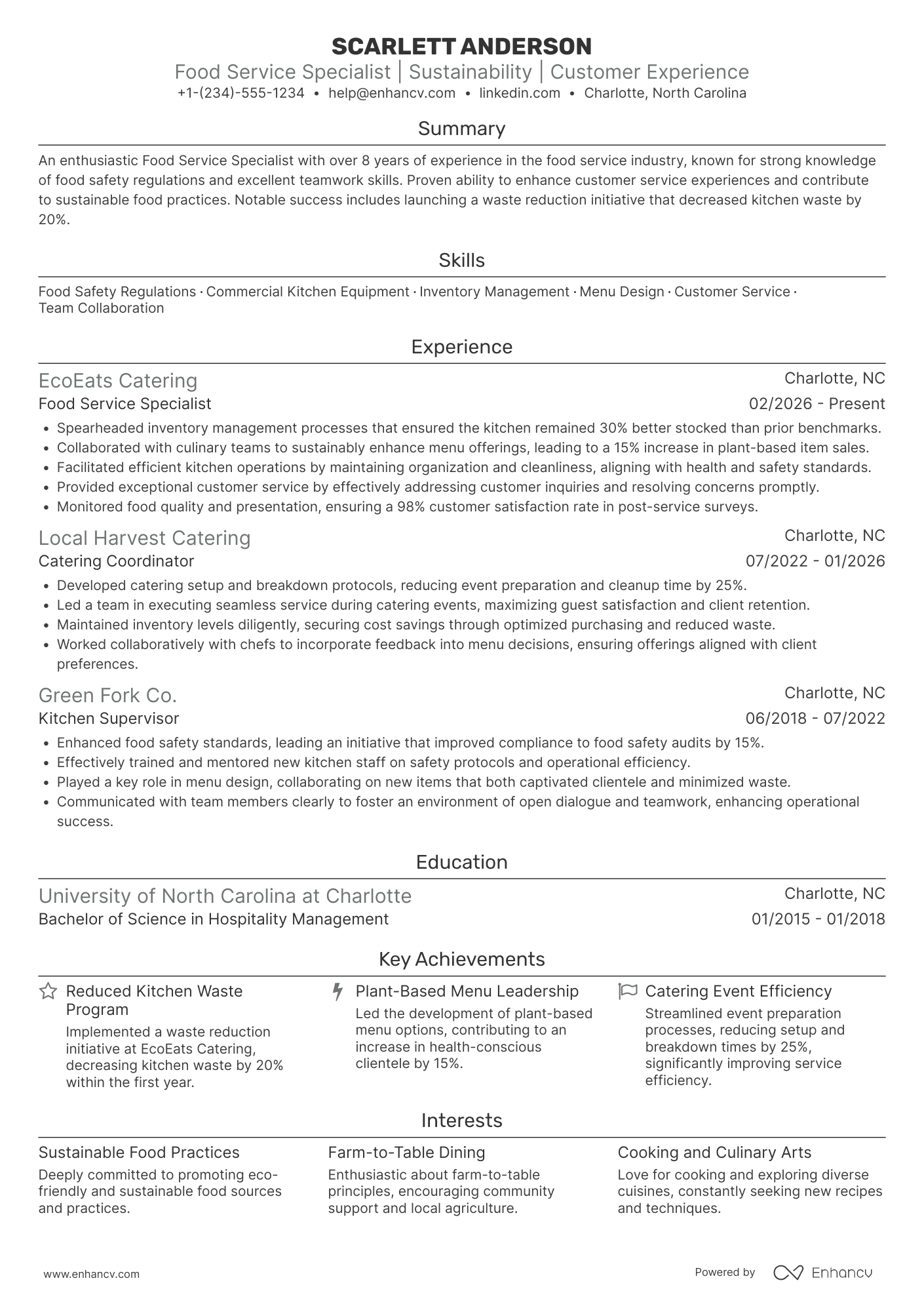 Food Service resume example