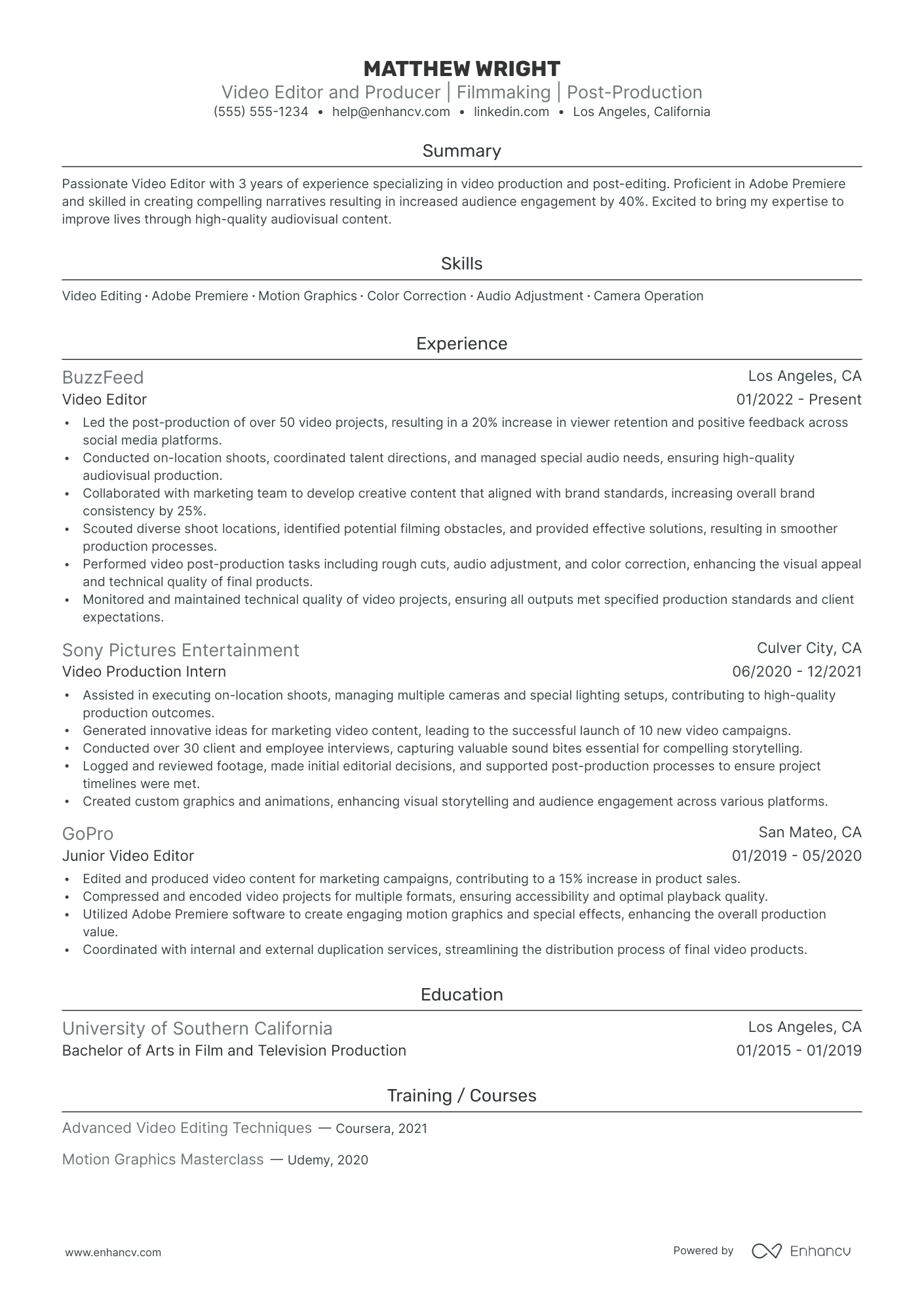 Music Video Videographer Resume Example Resume Example