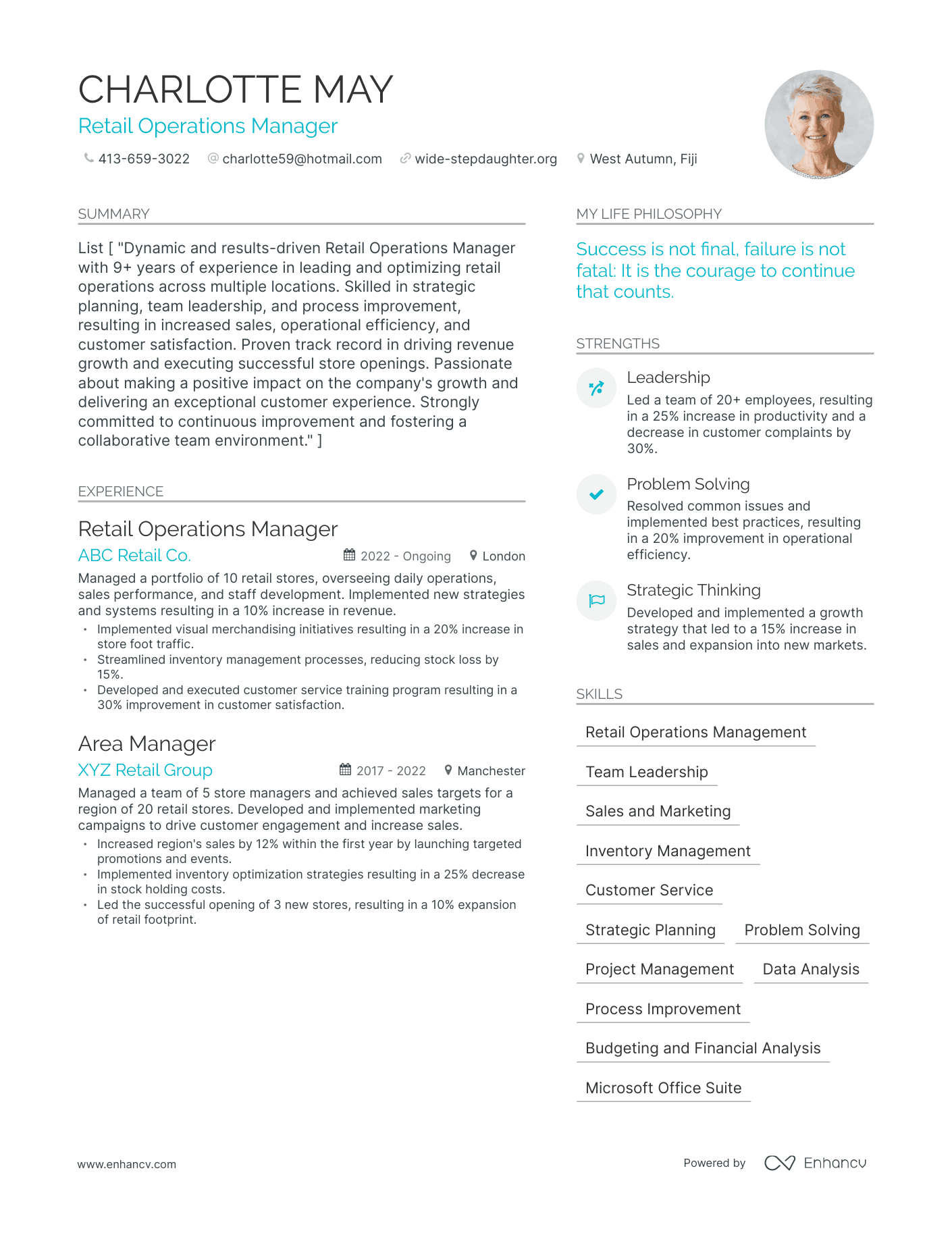 Modern Retail Operations Manager Resume Example