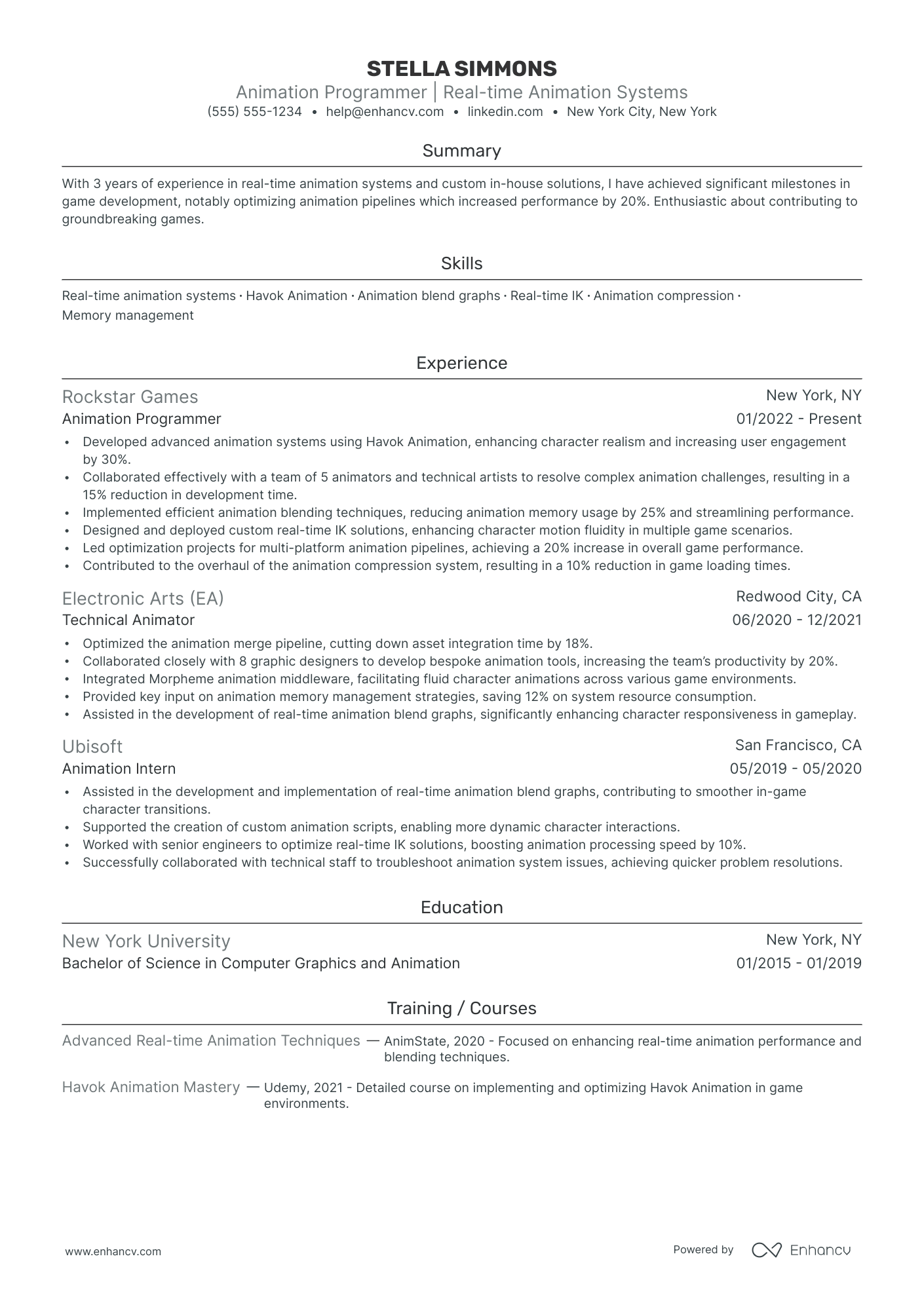 Computer Animator resume example