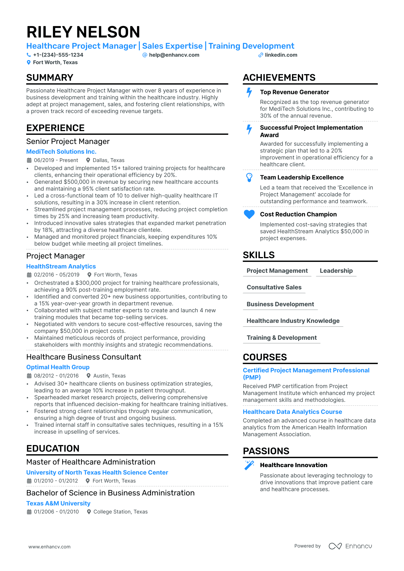 Healthcare Project Manager resume example