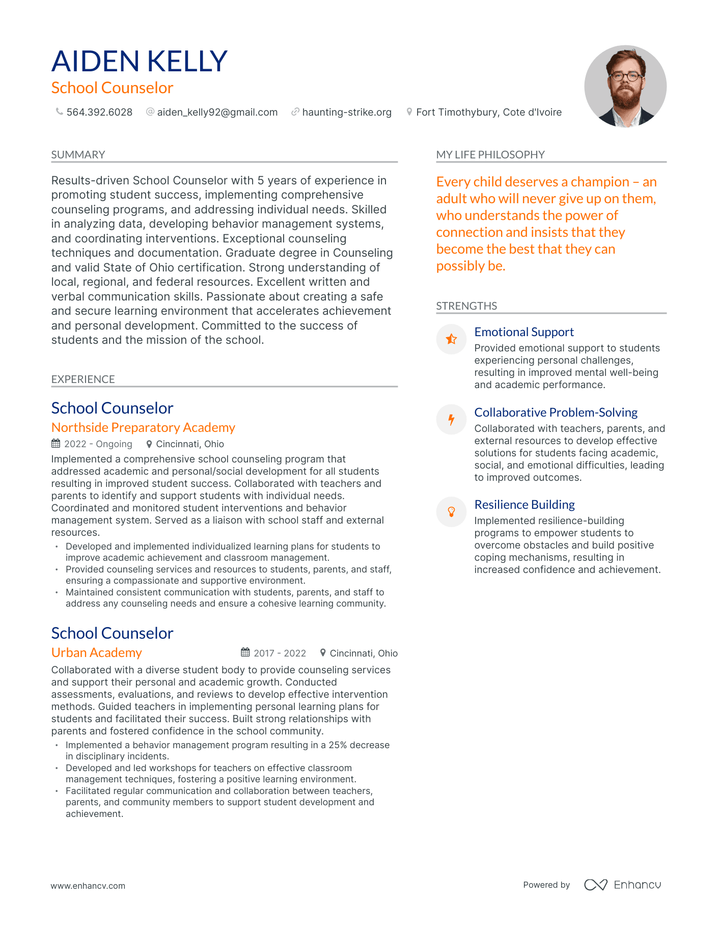 School Counselor resume example