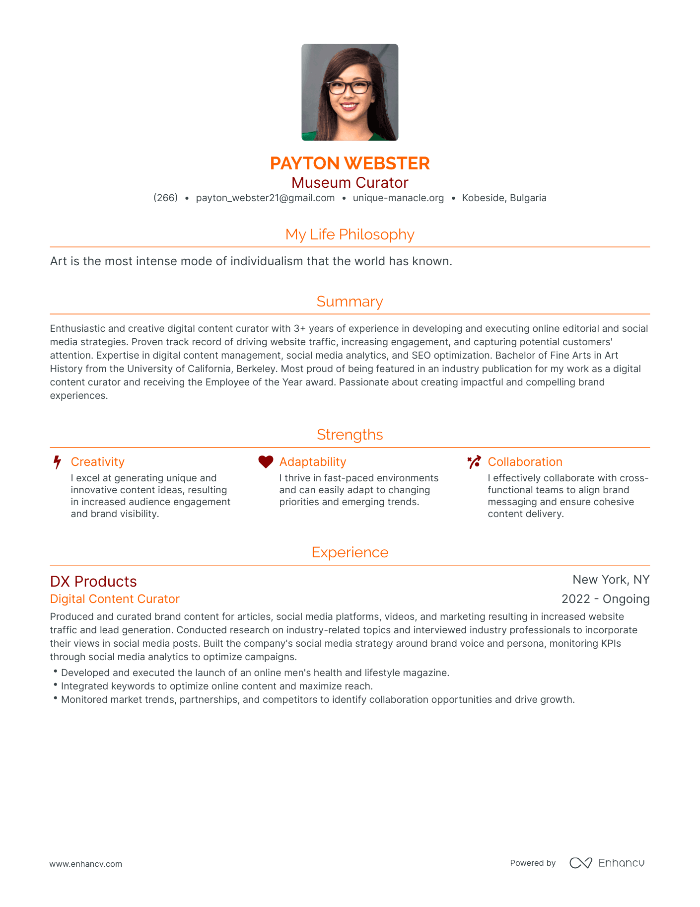 resume examples for museum jobs