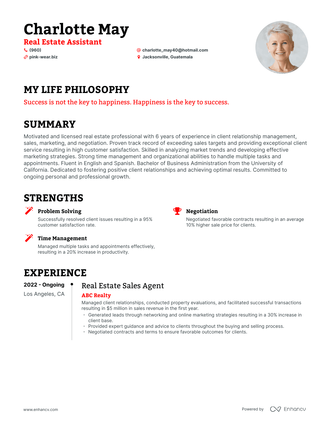 Creative Real Estate Assistant Resume Example