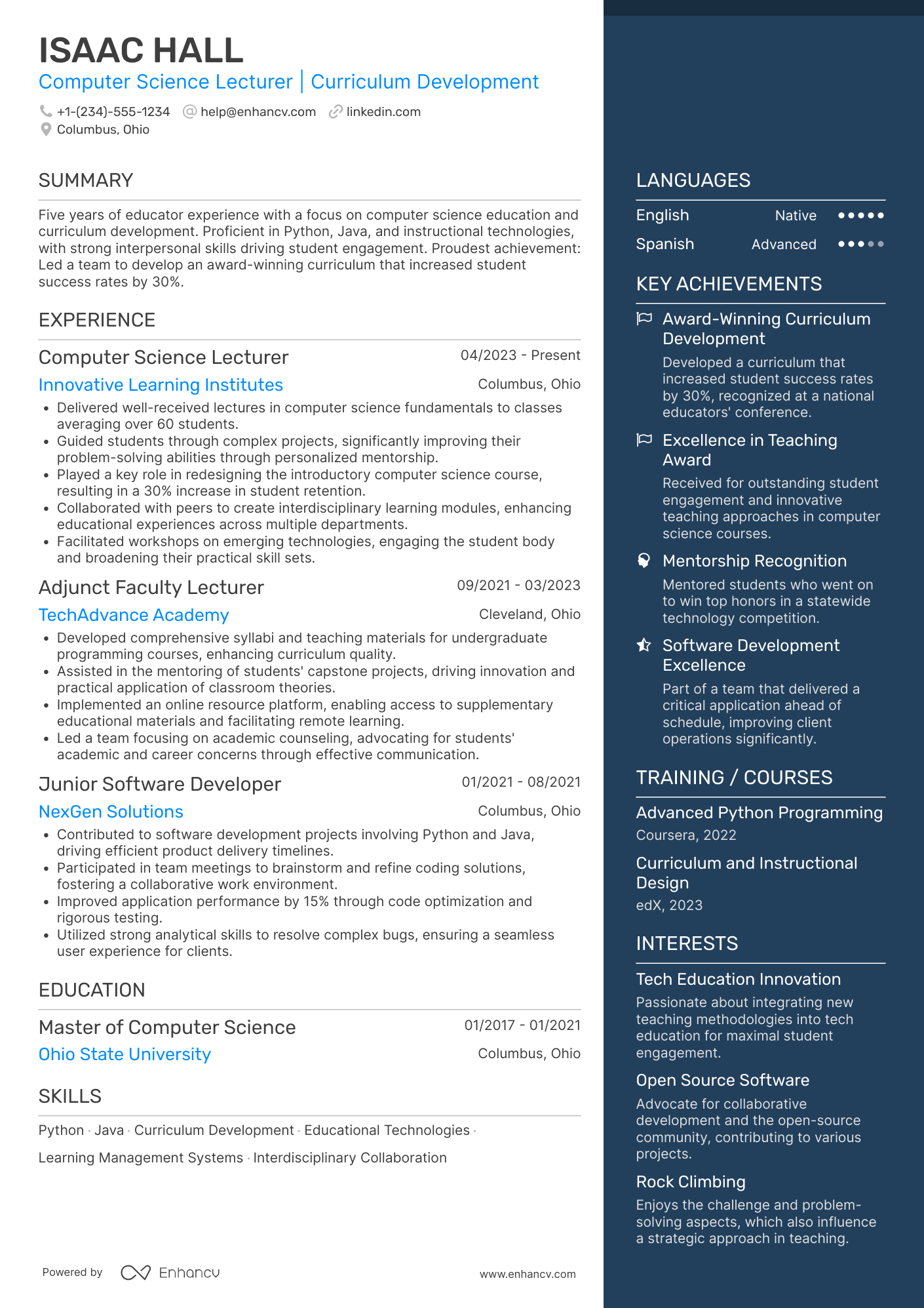 Lecturer resume example