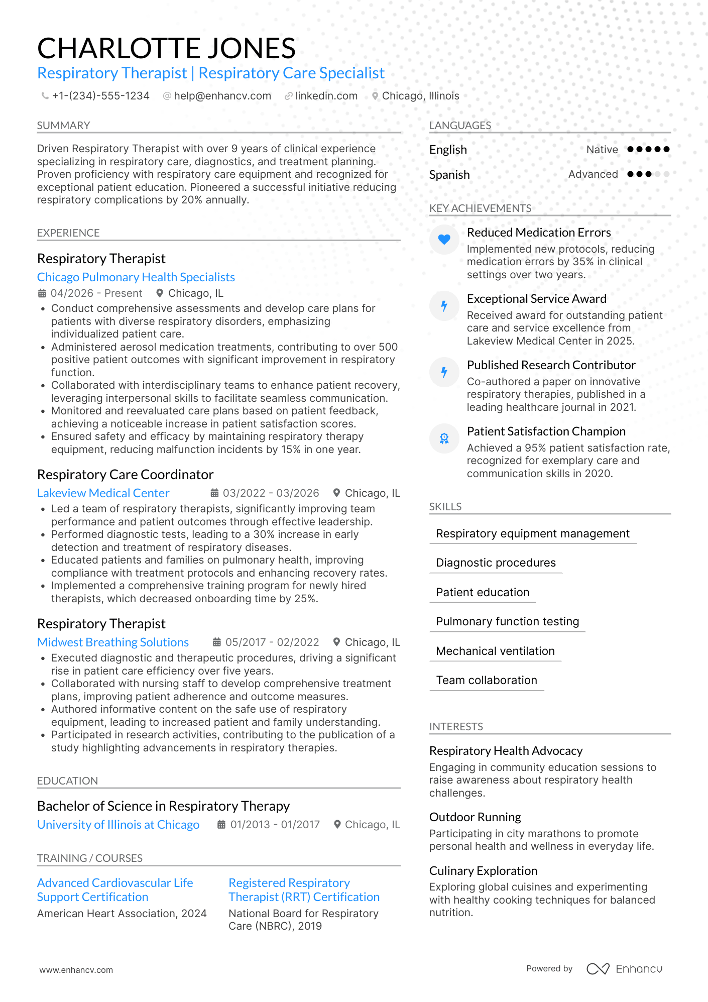 Respiratory Therapist resume example