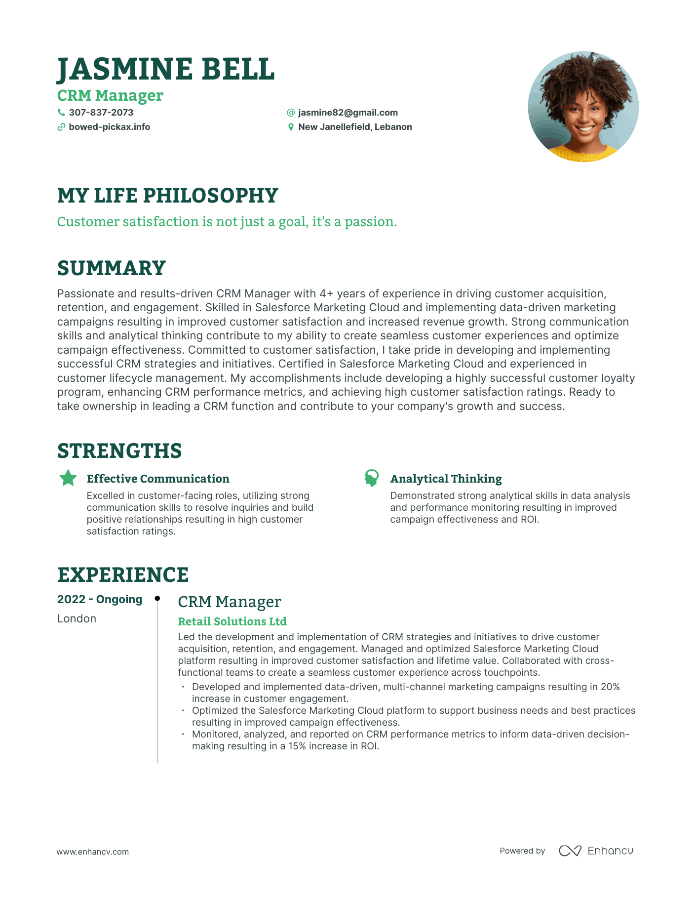 Creative CRM Manager Resume Example
