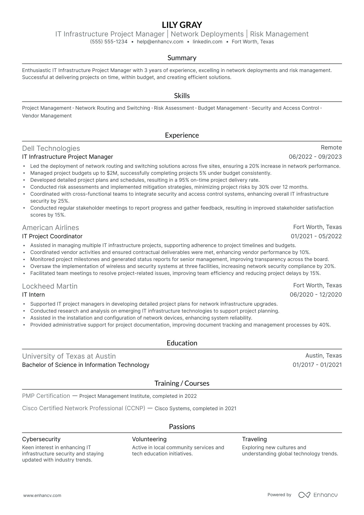 Infrastructure resume example