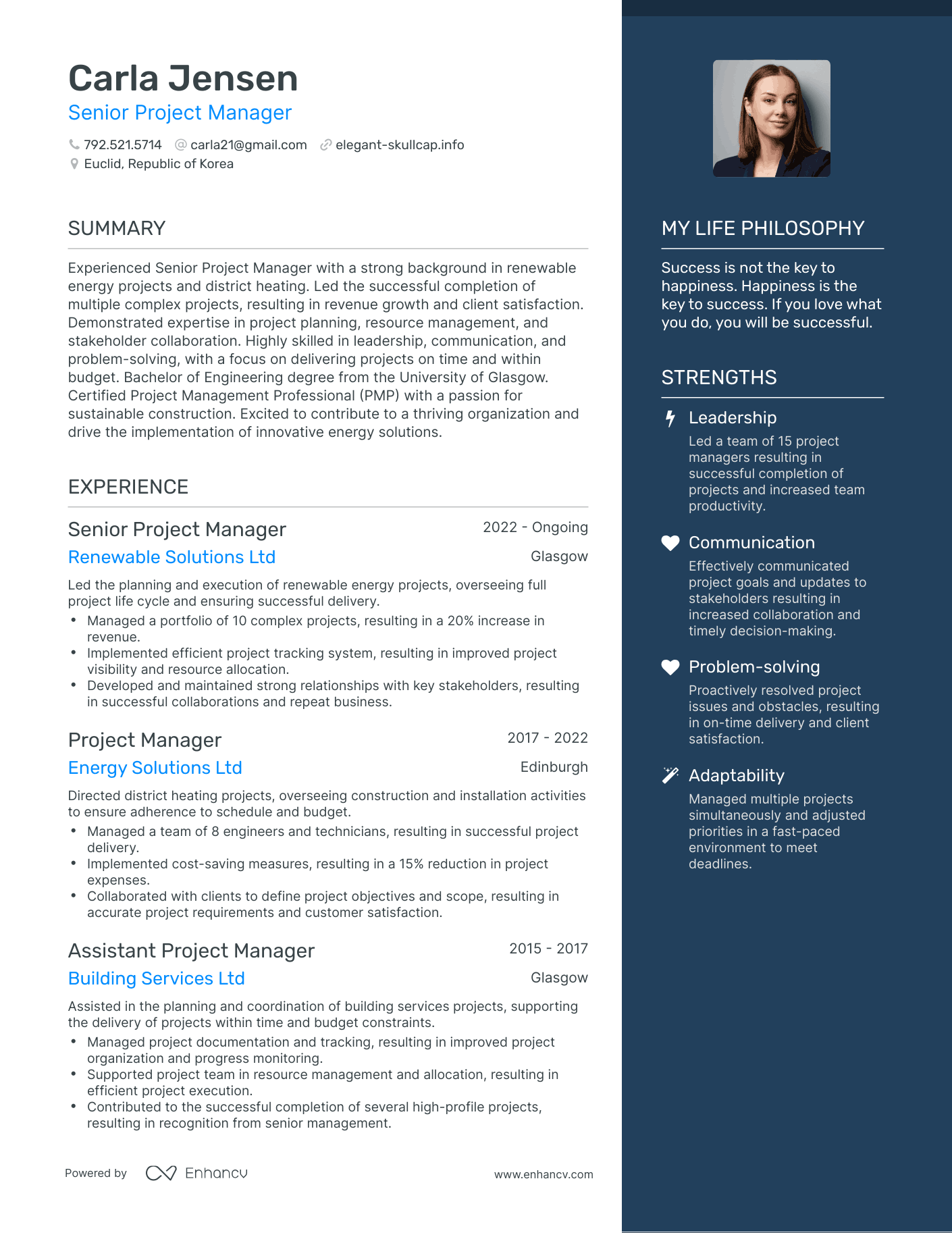 Modern Senior Project Manager Resume Example