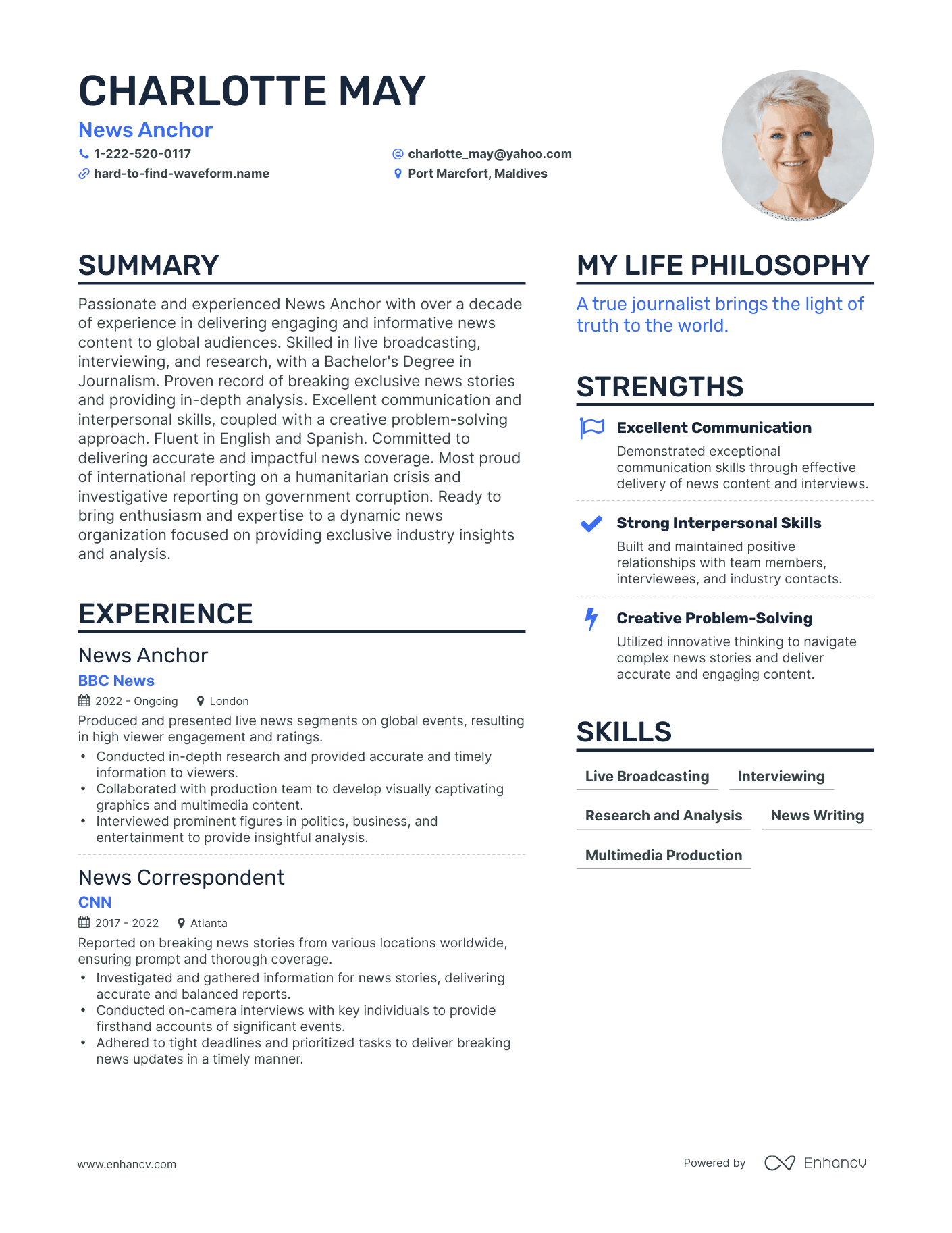 News Anchor resume example
