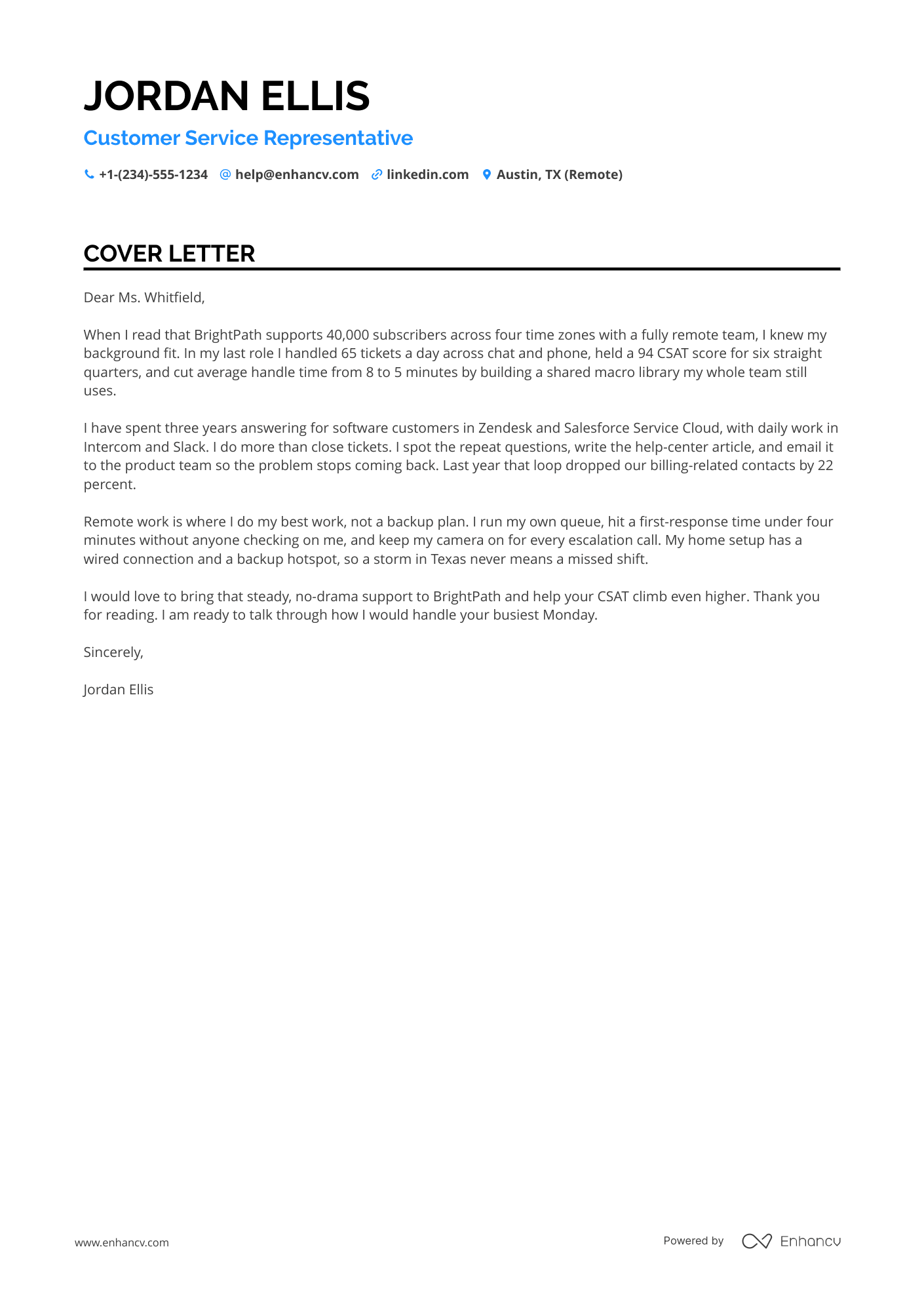 Customer Service cover letter