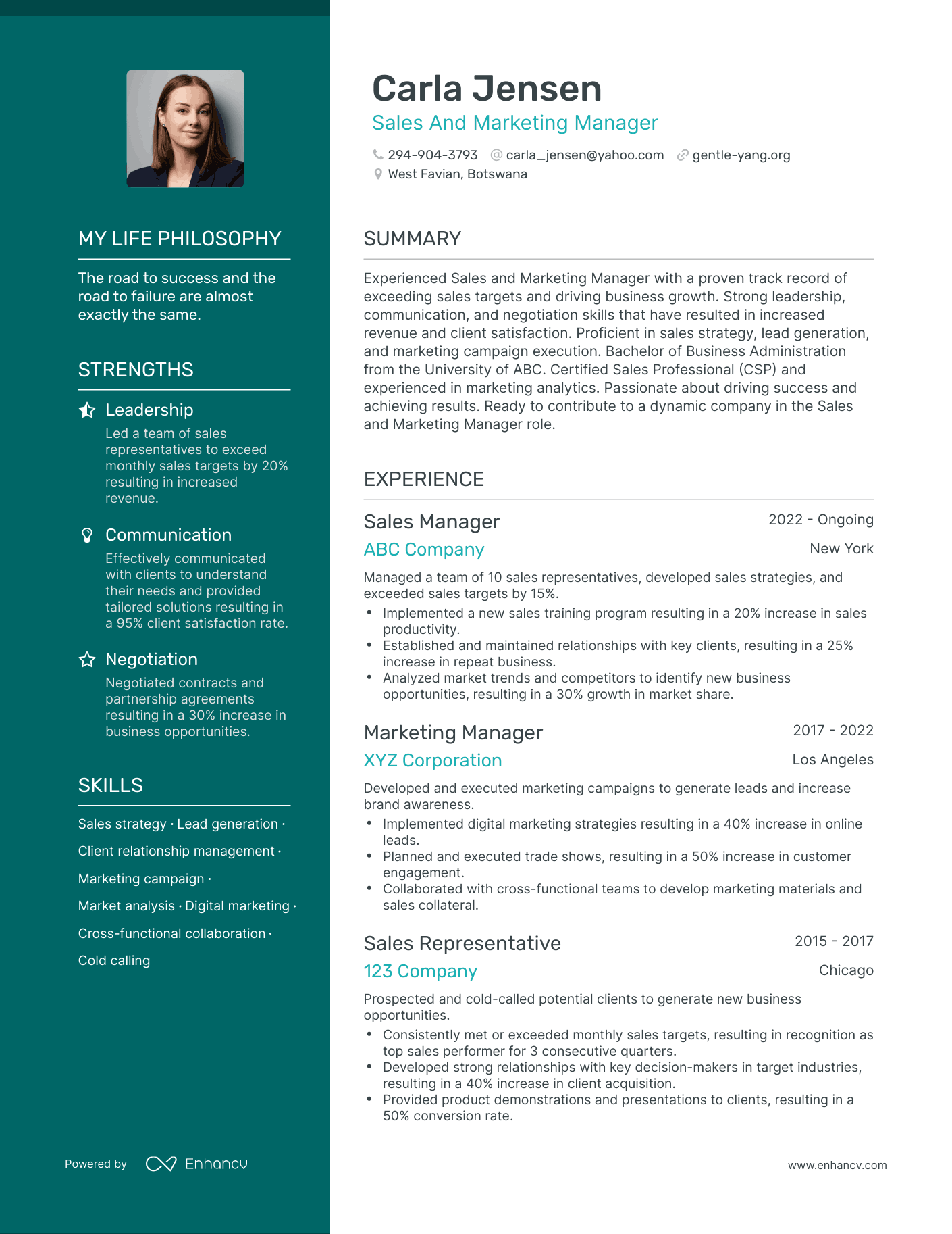 Creative Sales And Marketing Manager Resume Example
