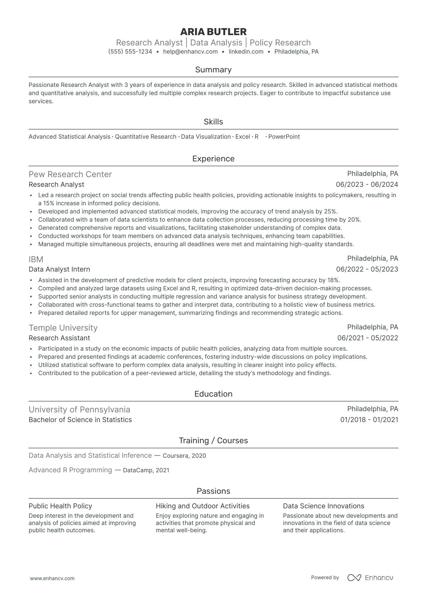 Economic Policy Analyst resume example