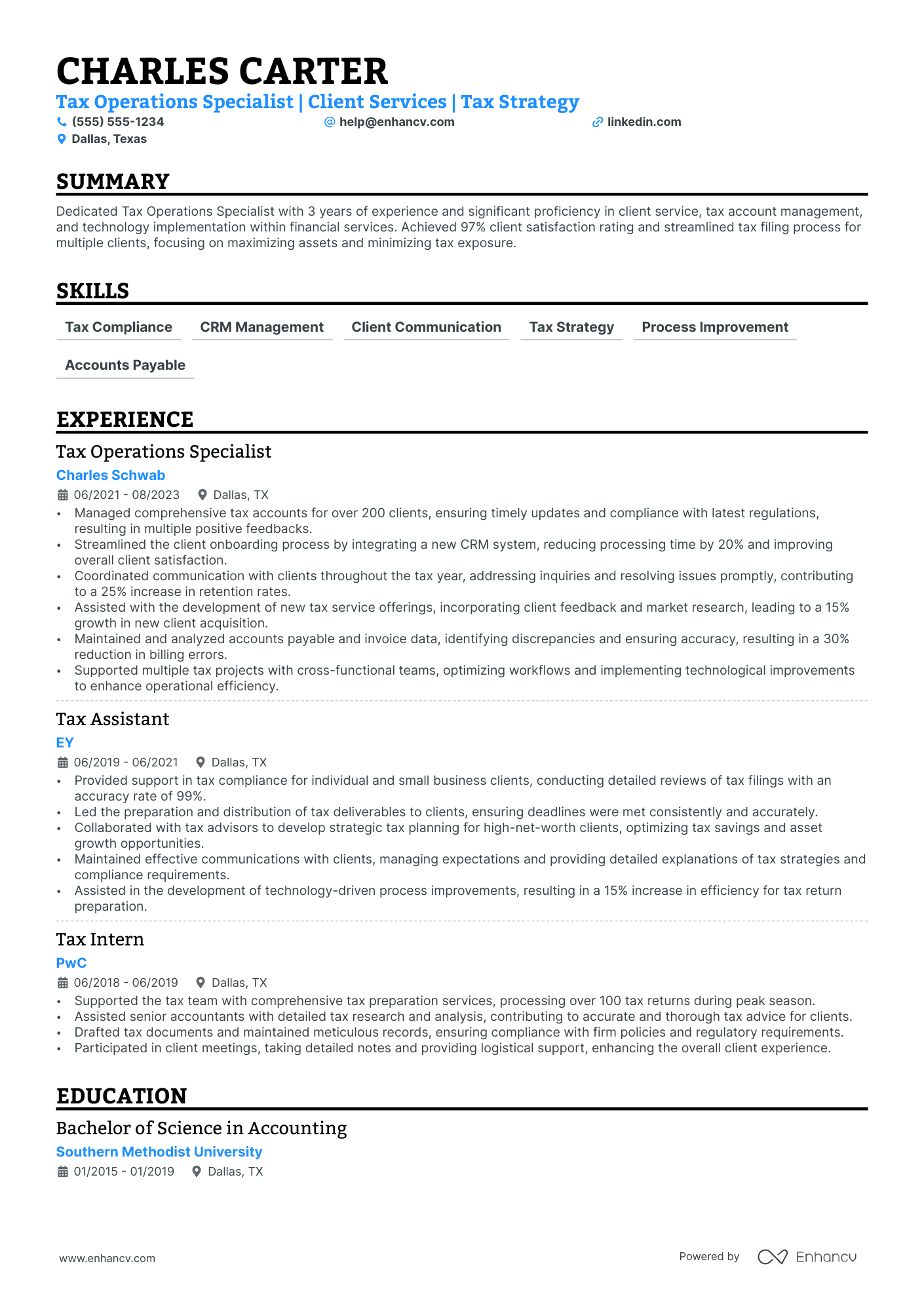 Tax Professional Bio Examples 1 Successful Tax Accountant Specialist Resume Example And Writing Tips ...