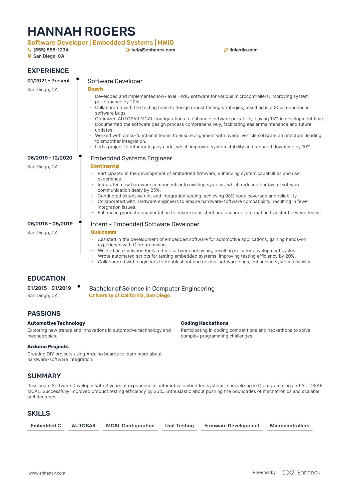 Electrical Software Engineer resume example