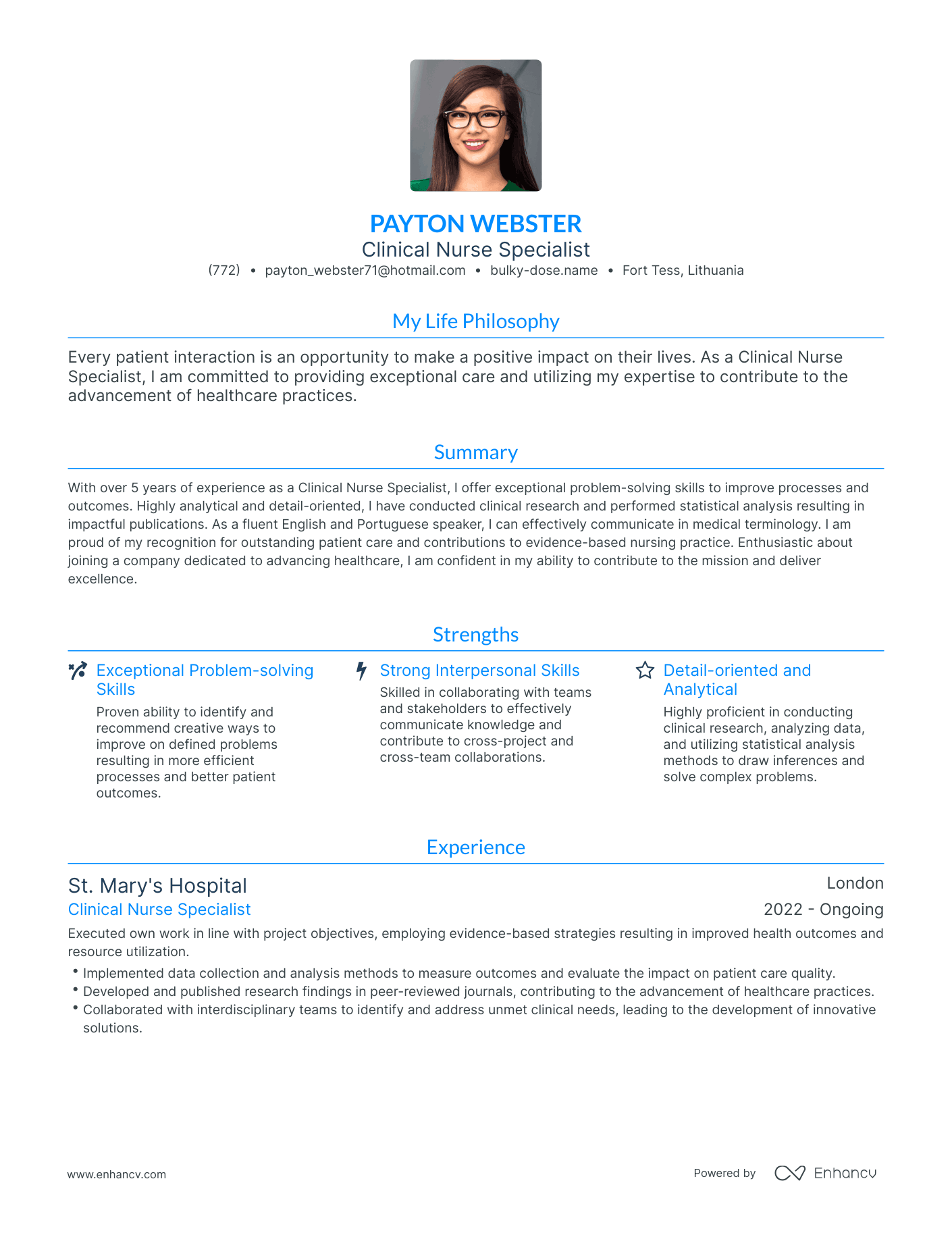 Modern Clinical Nurse Specialist Resume Example