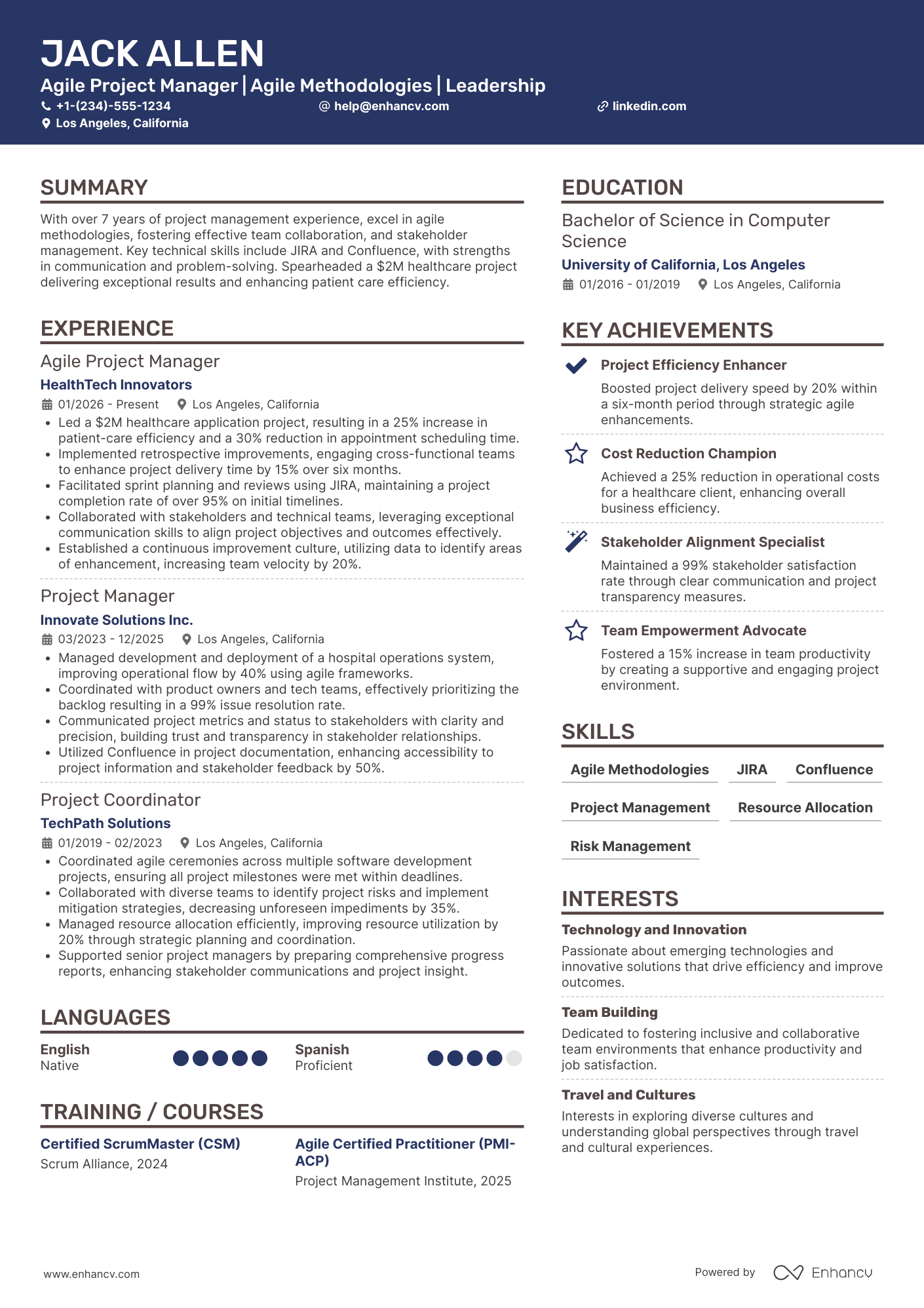 Agile Project Manager resume example