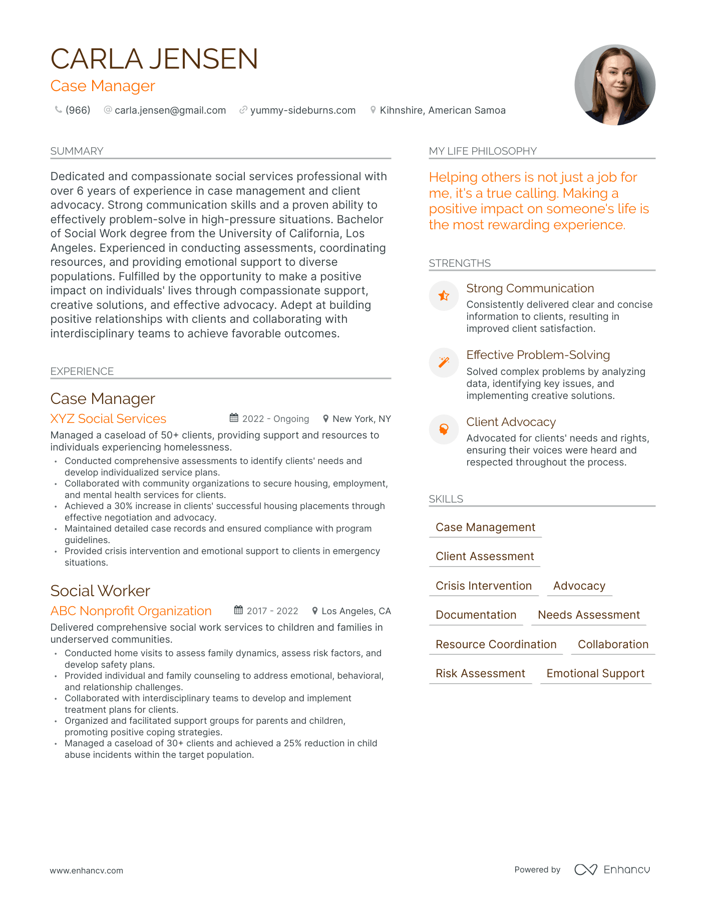 Case Manager resume example