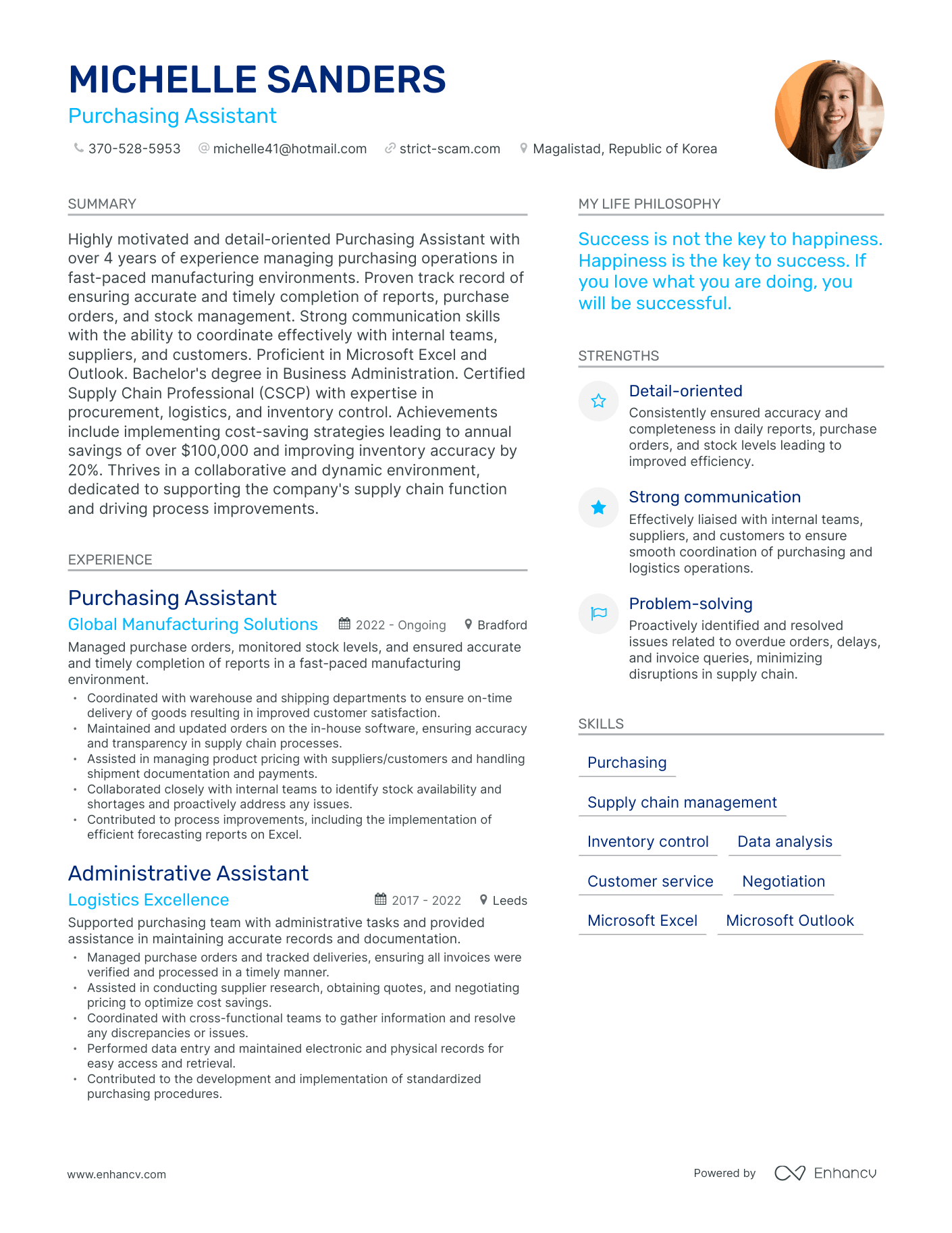 Purchasing Assistant resume example