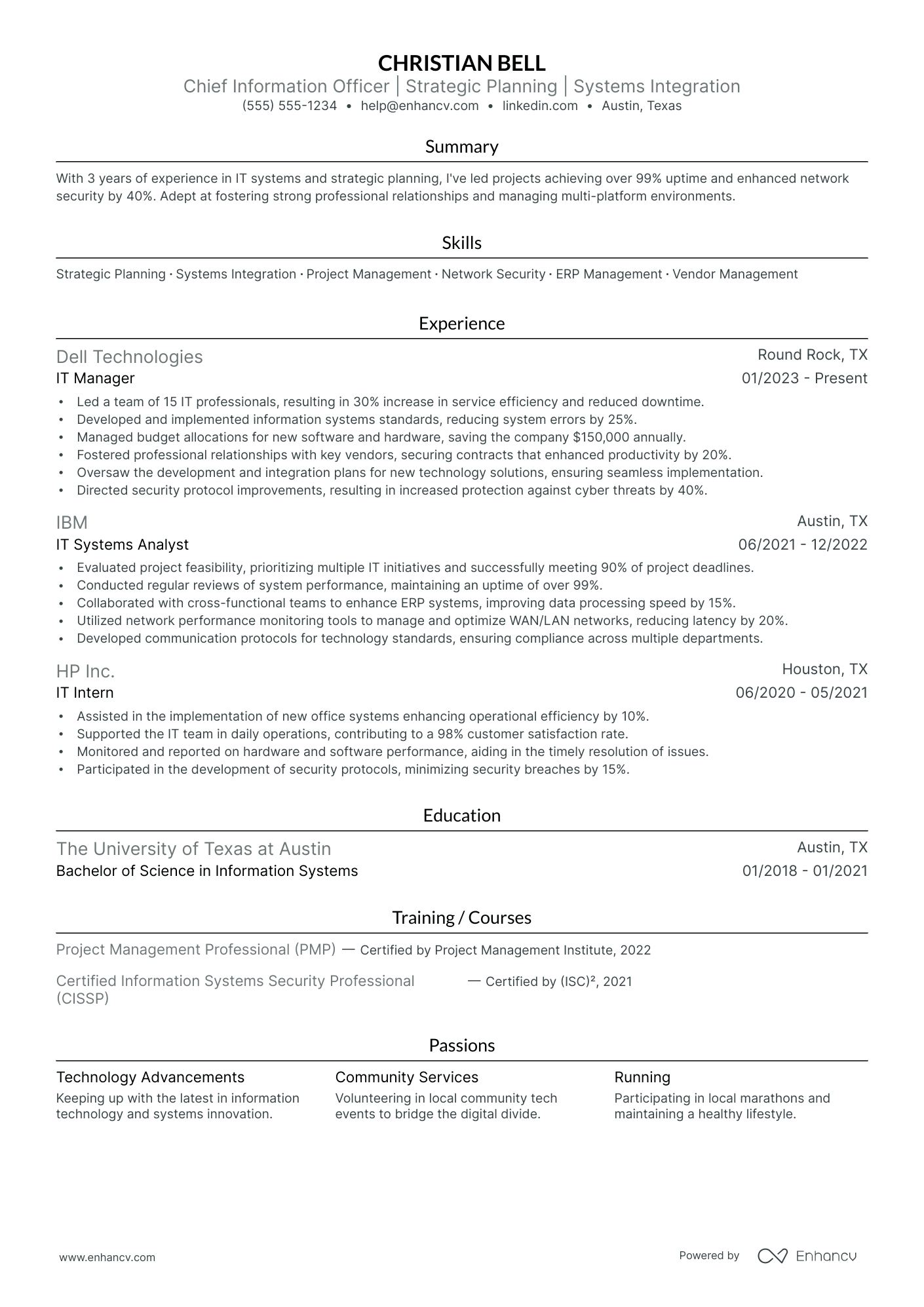 Chief Information Technology Officer resume example