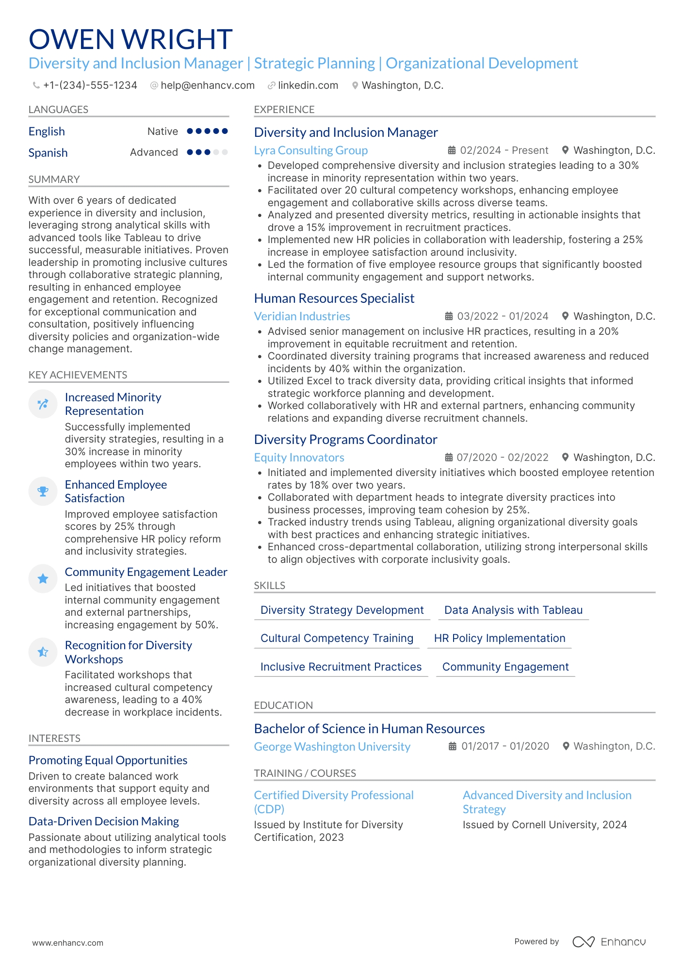Diversity And Inclusion Manager resume example