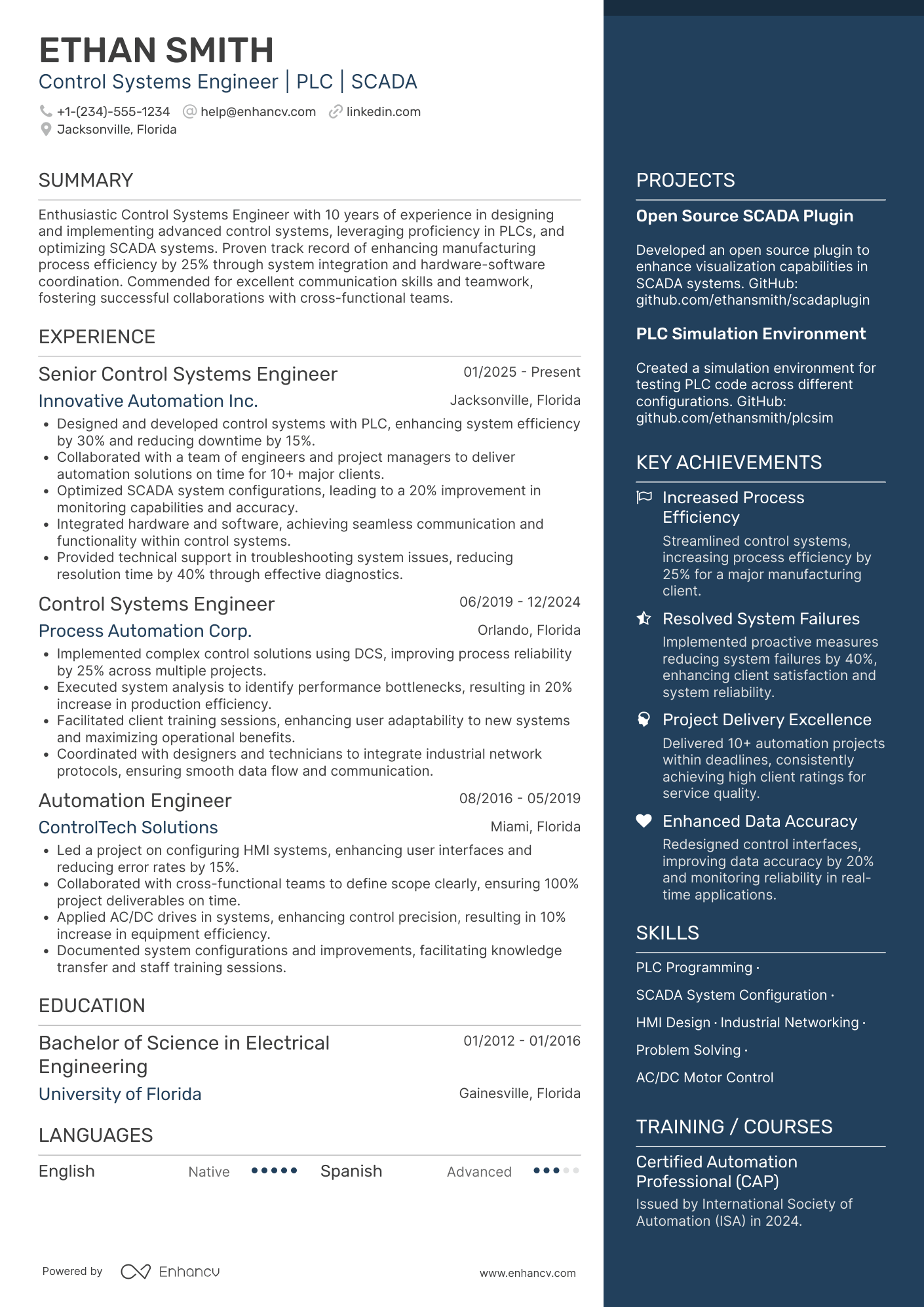 Control Systems Engineer resume example