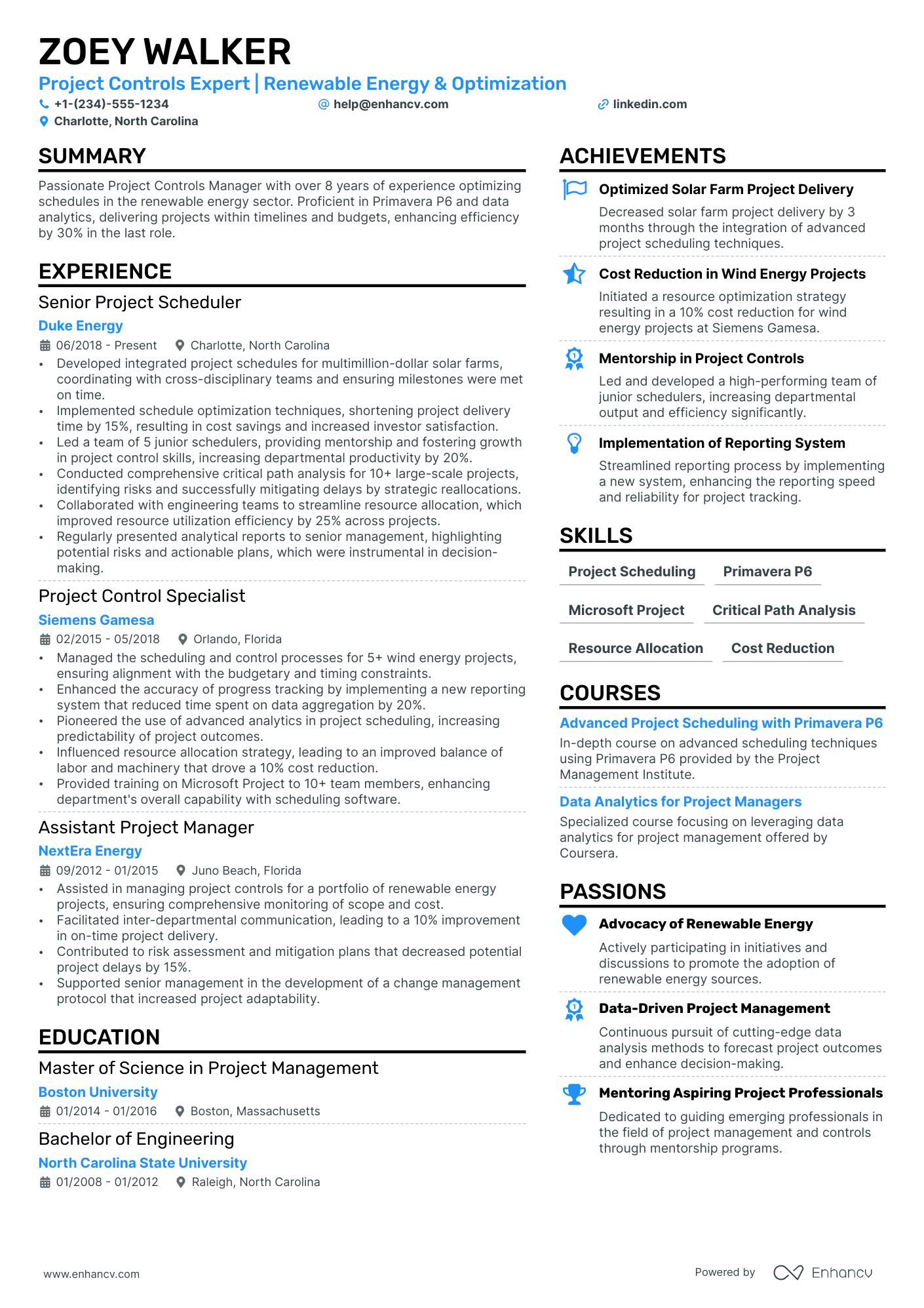 Project Controls Manager resume example
