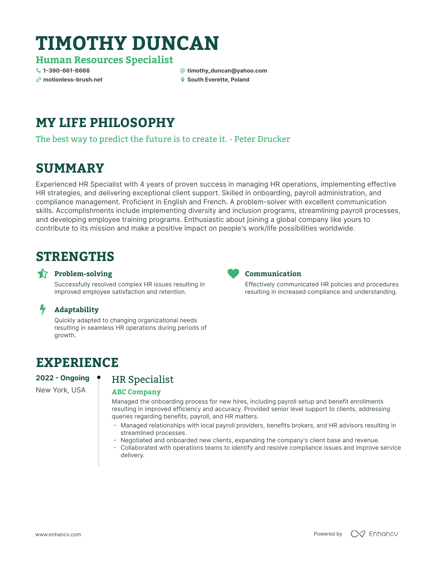 Creative Human Resources Specialist Resume Example