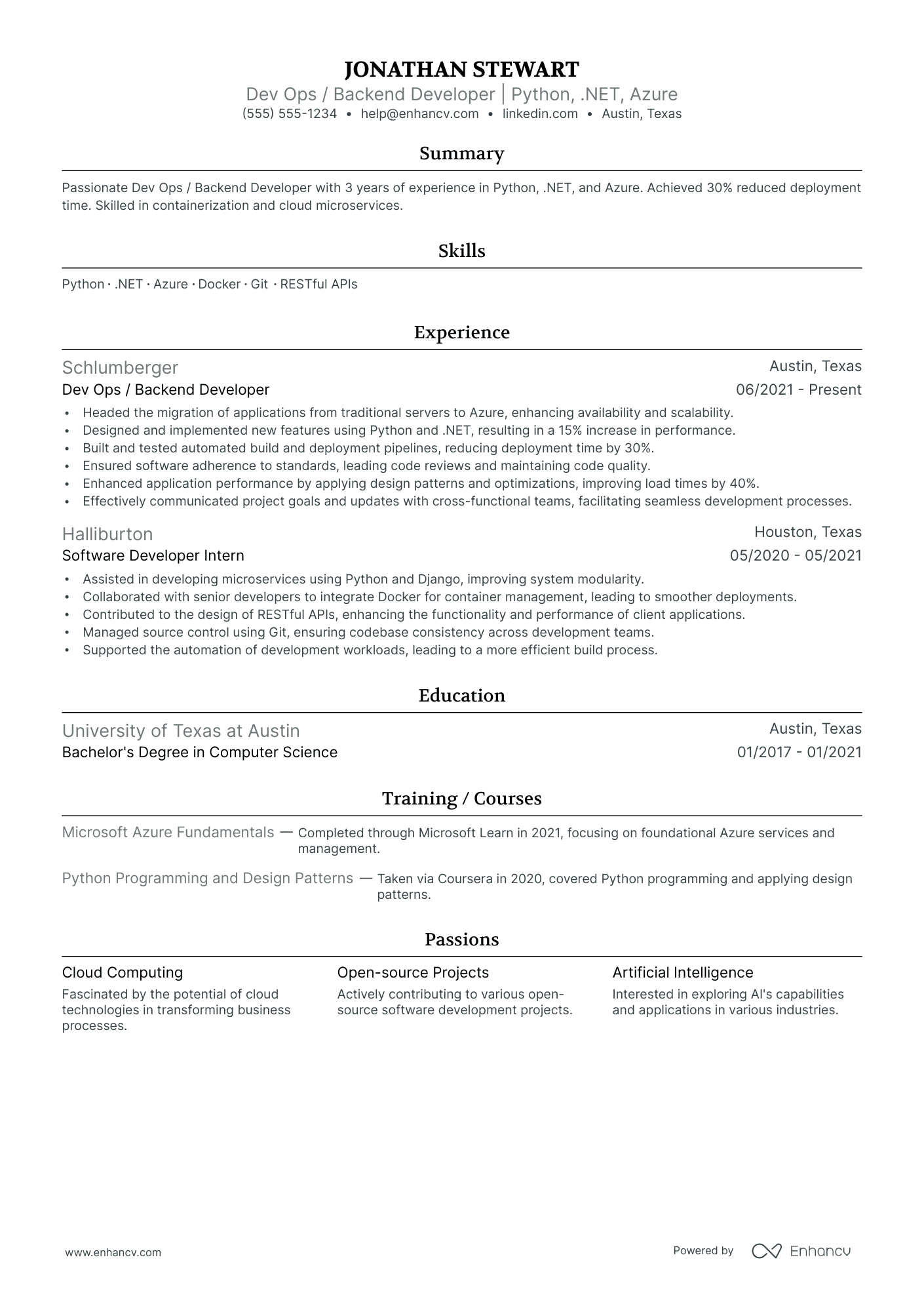 Backend Software Developer resume example