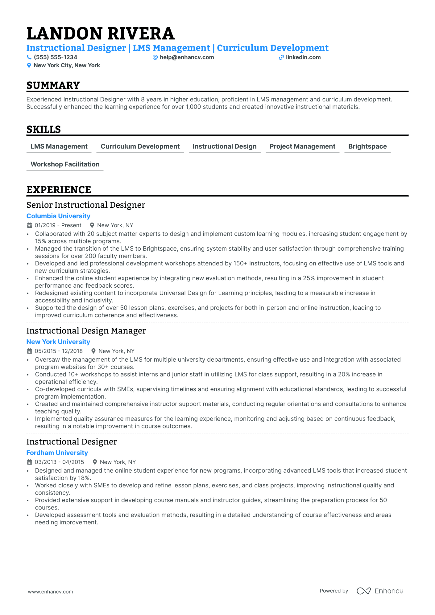 Junior Instructional Designer resume example