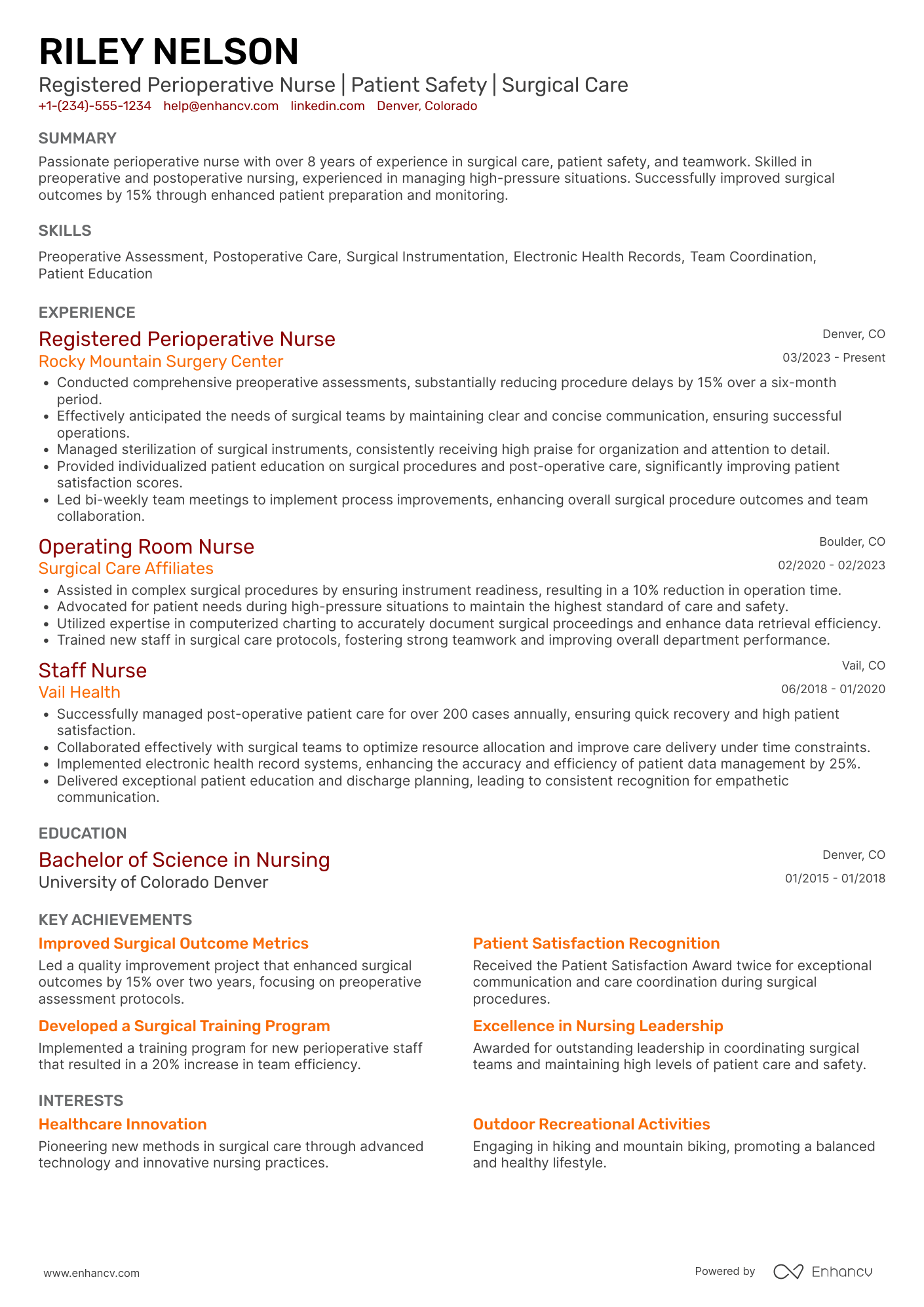 Perioperative Nurse resume example
