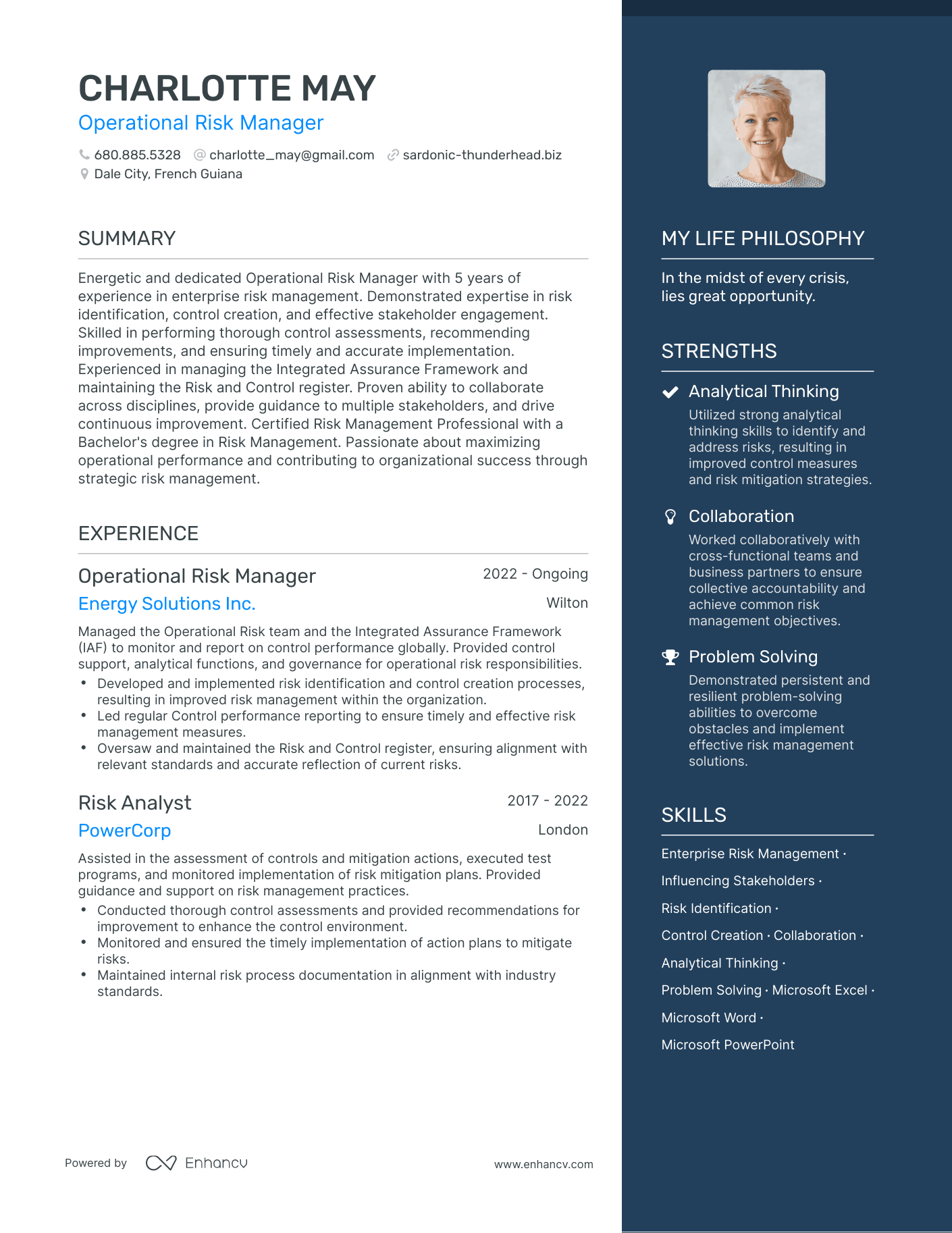 Operational Risk Manager resume example