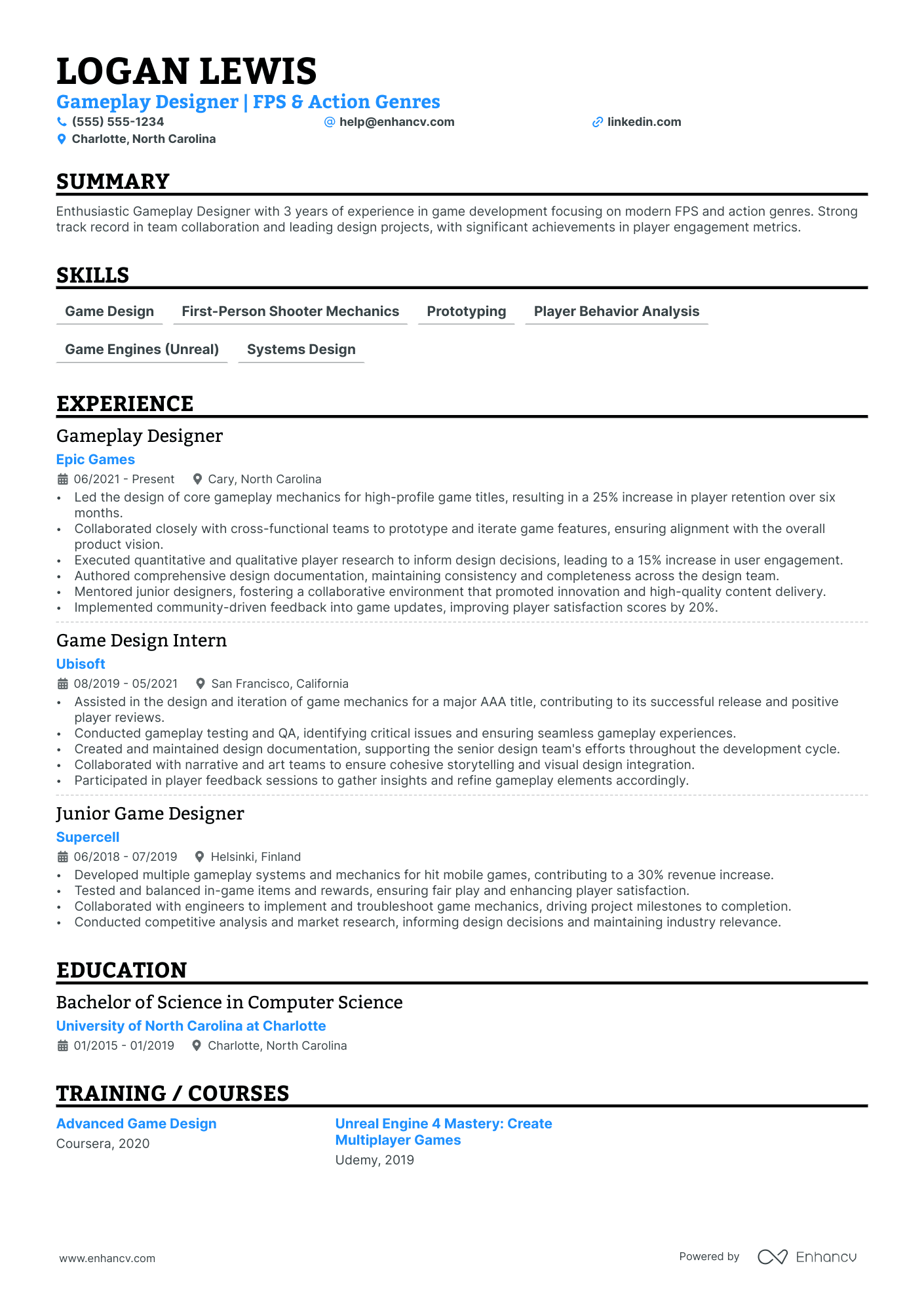 Lead Game Developer  Resume Example Resume Example