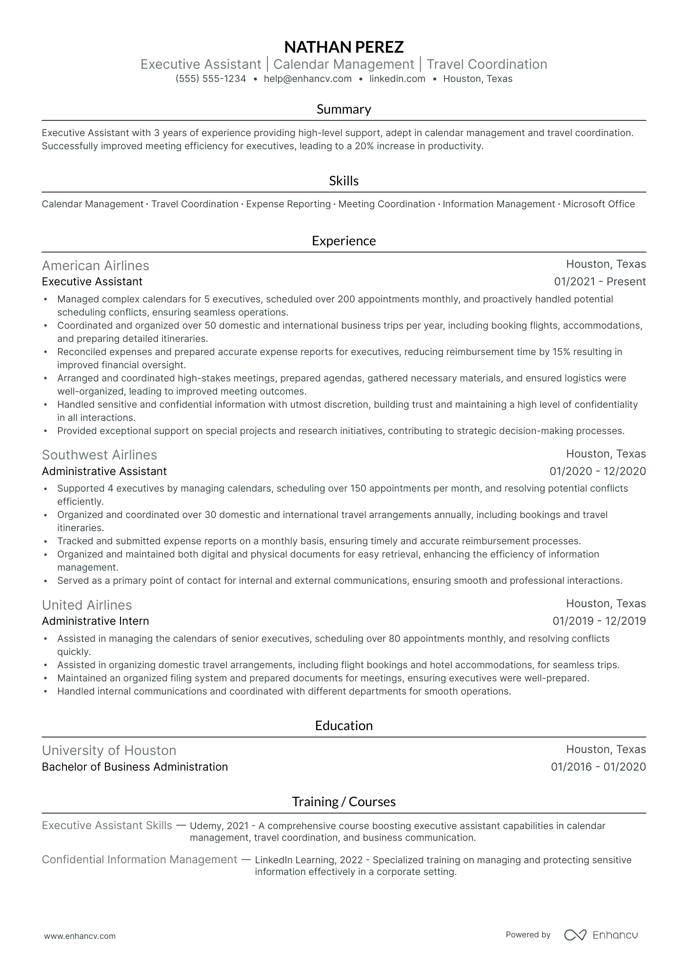 Executive Flight Attendant resume example