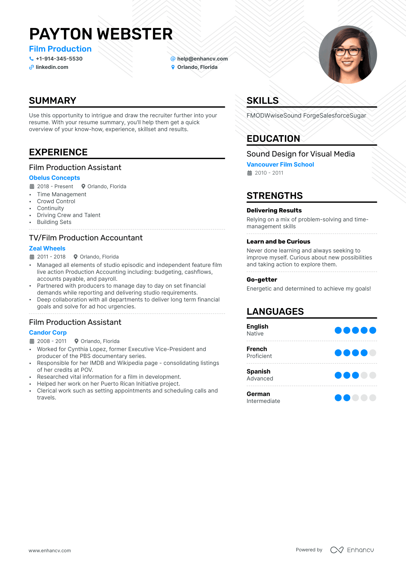 Film Production resume example