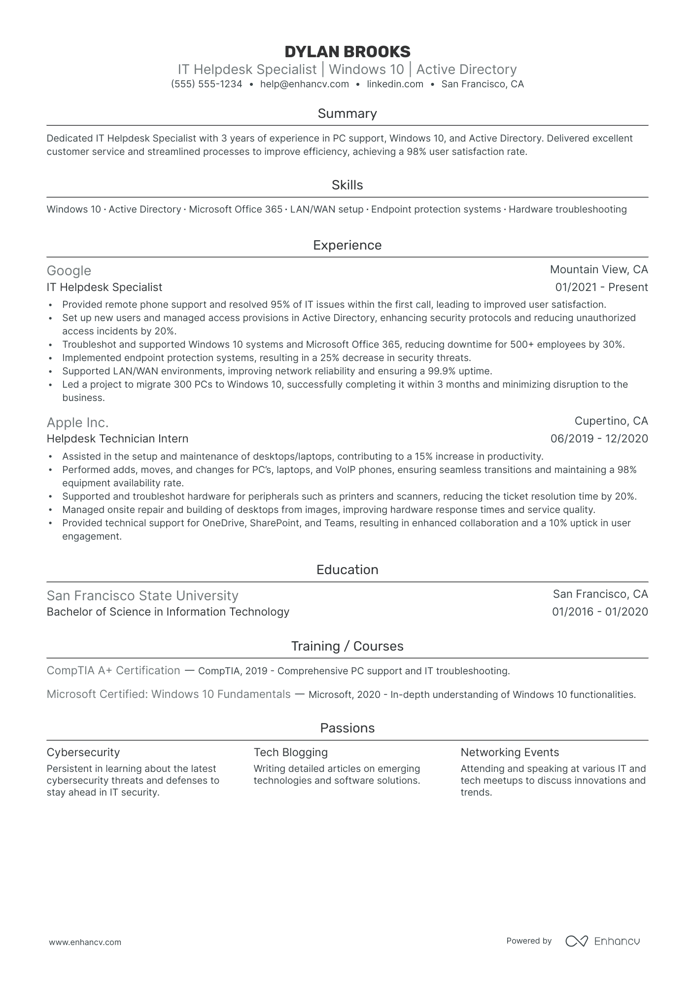 IT Service Desk Analyst resume example