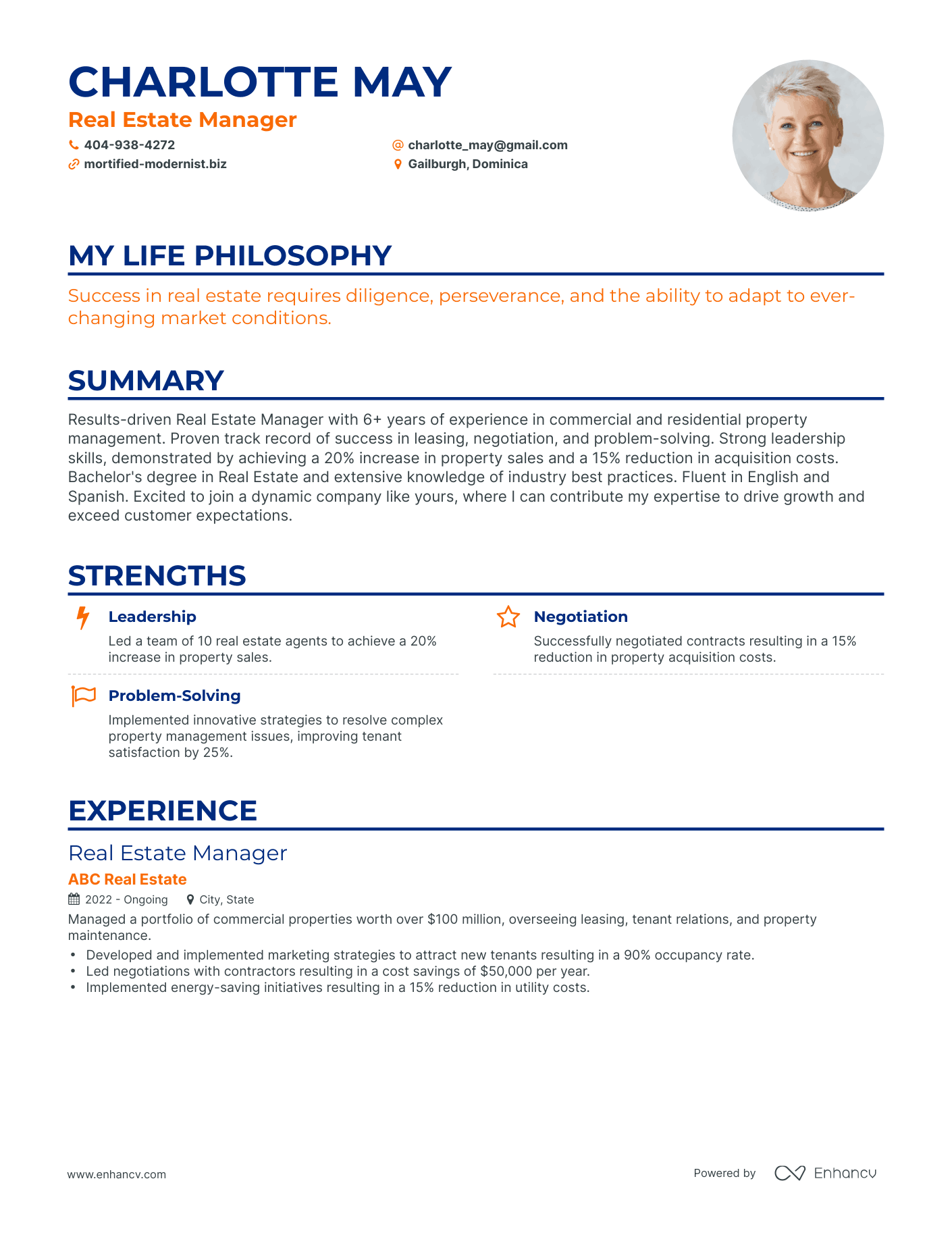 Creative Real Estate Manager Resume Example