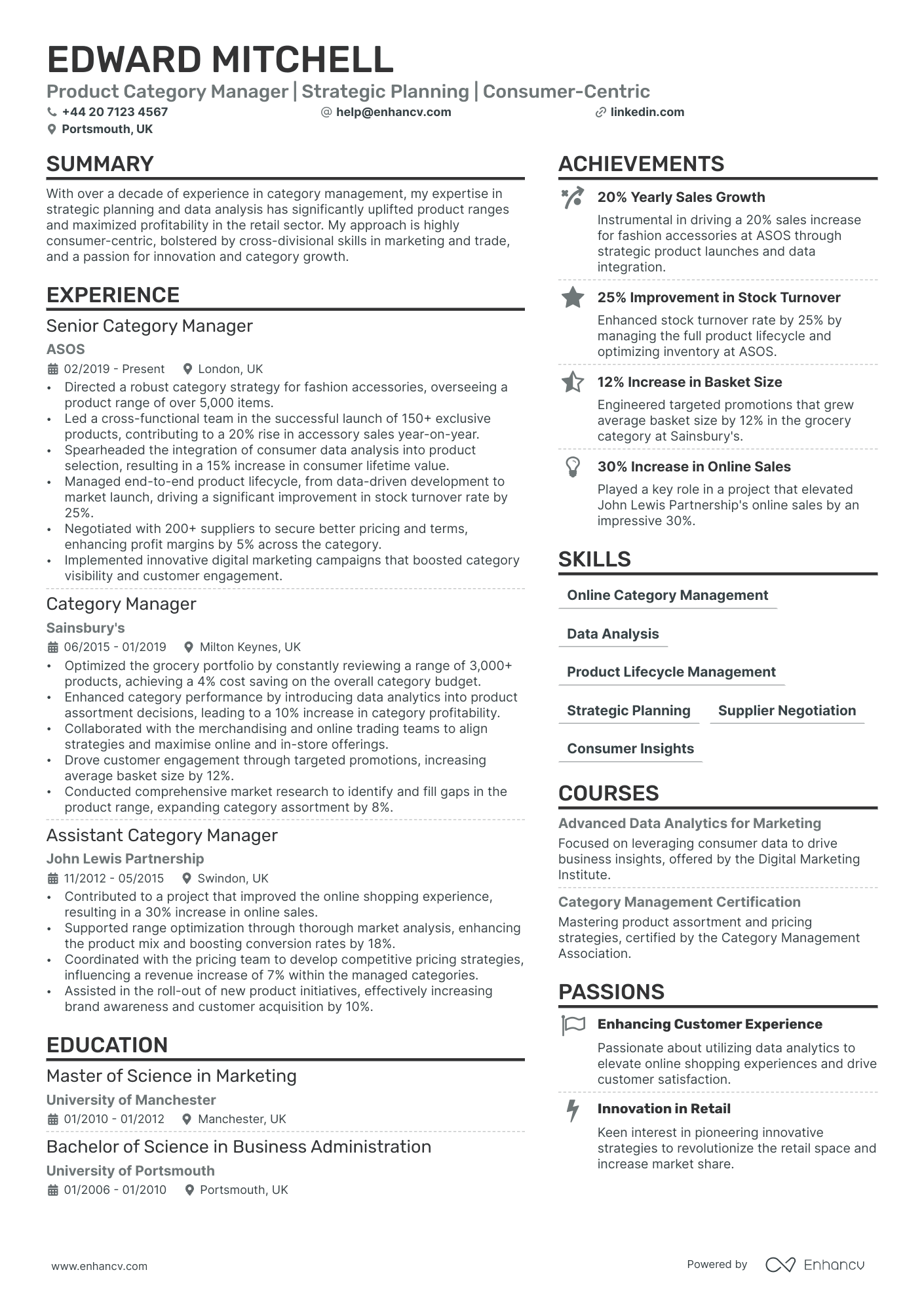 Category Manager cv example