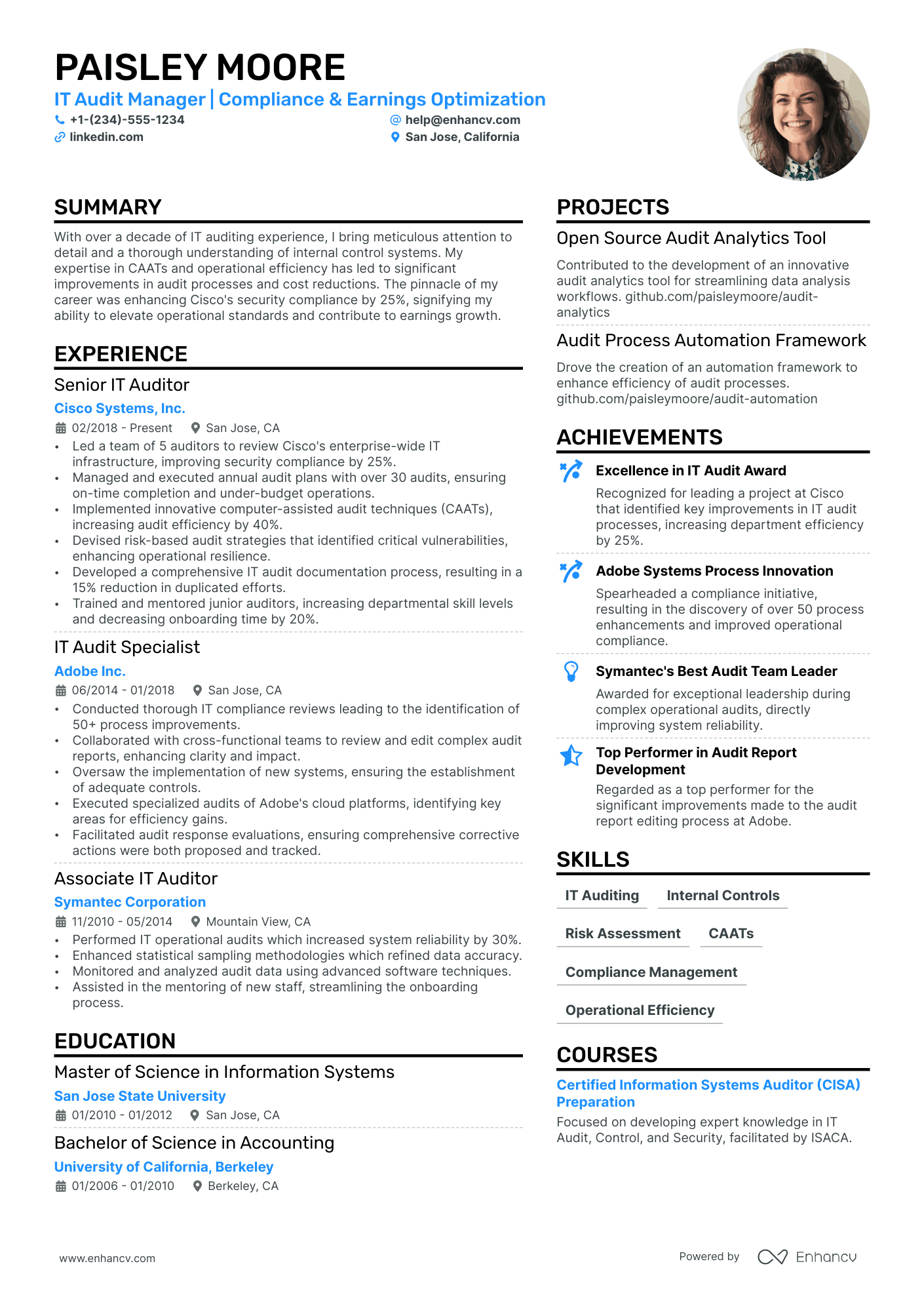 IT Audit Manager resume example