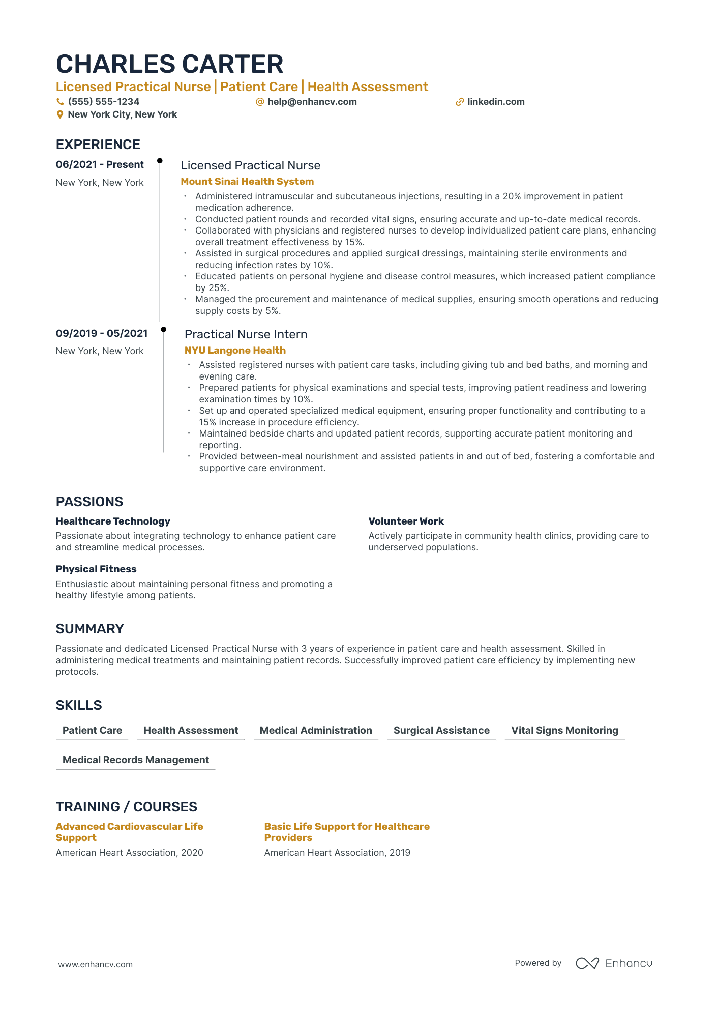 Licensed Practical Nurse resume example