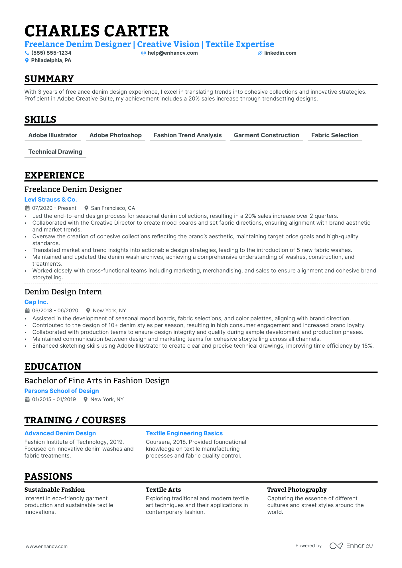 Freelance Fashion Designer resume example