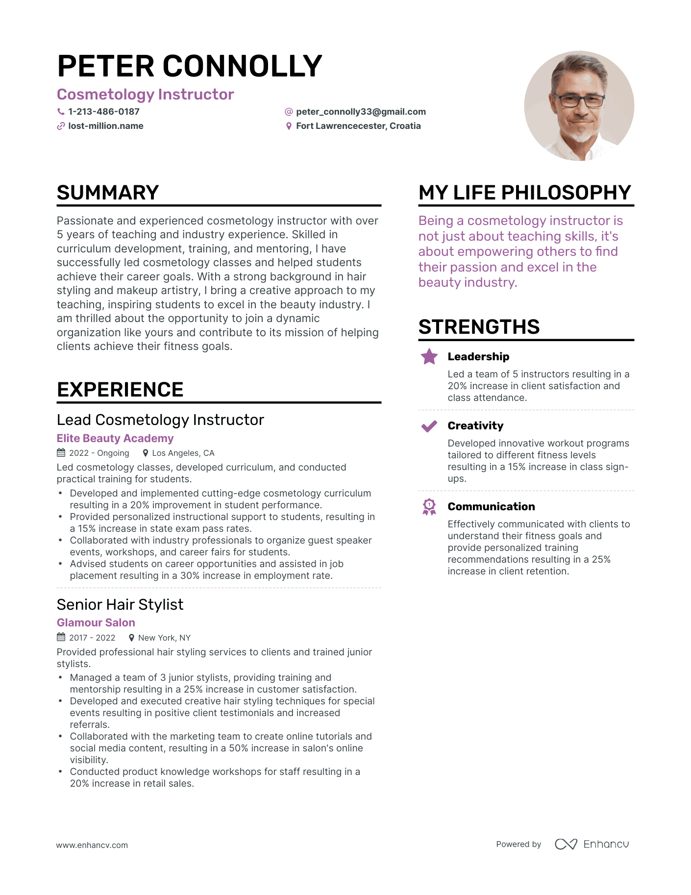 Modern Cosmetology Instructor Resume Example