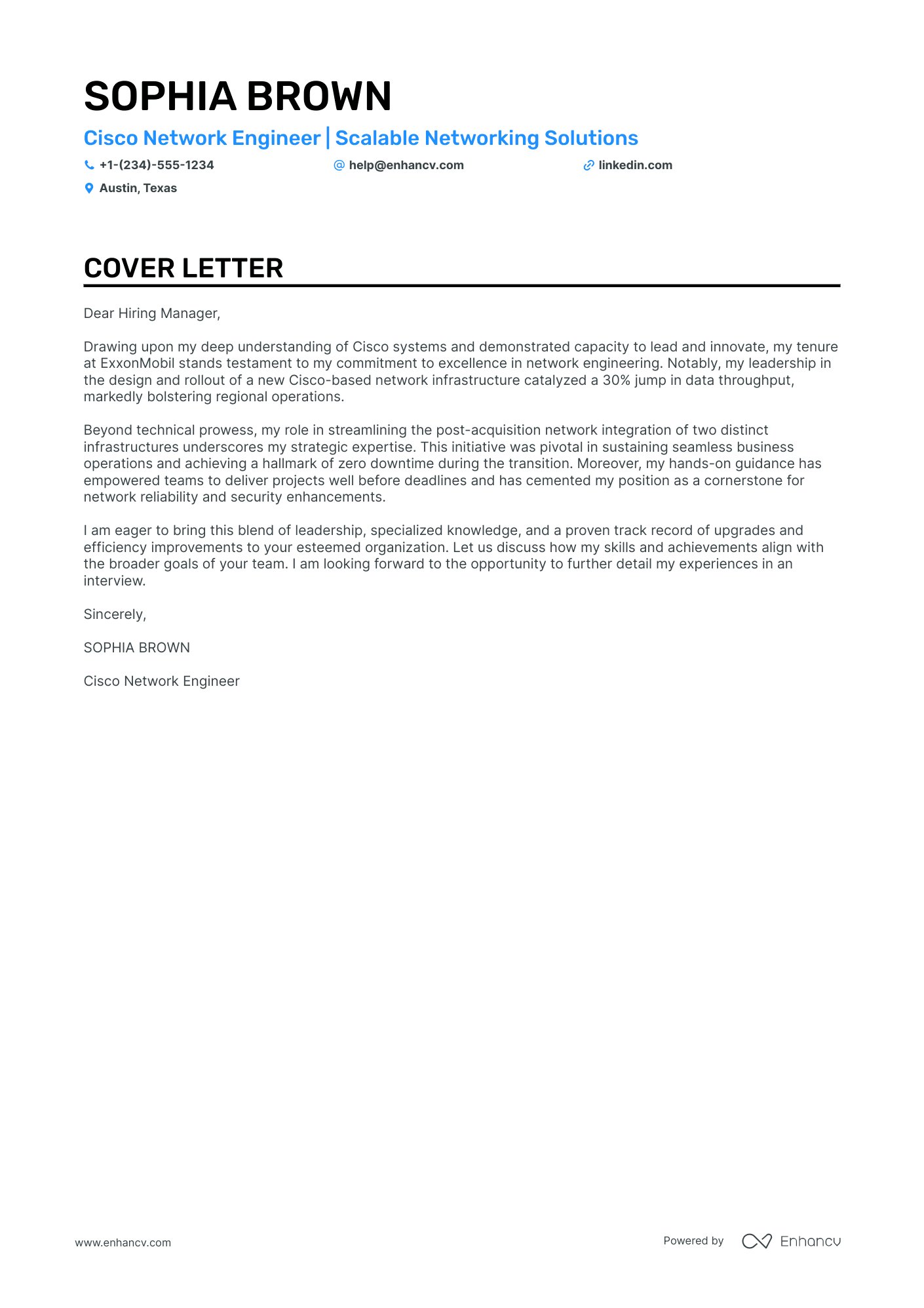 Cisco Network Engineer cover letter
