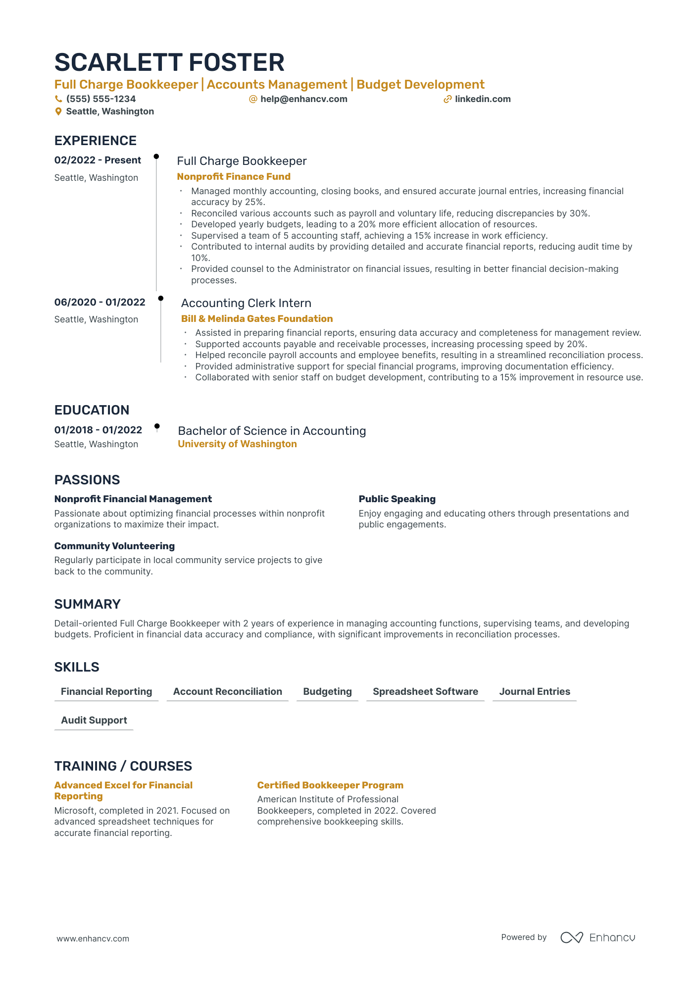 Full-Charge Bookkeeper Resume Example Resume Example