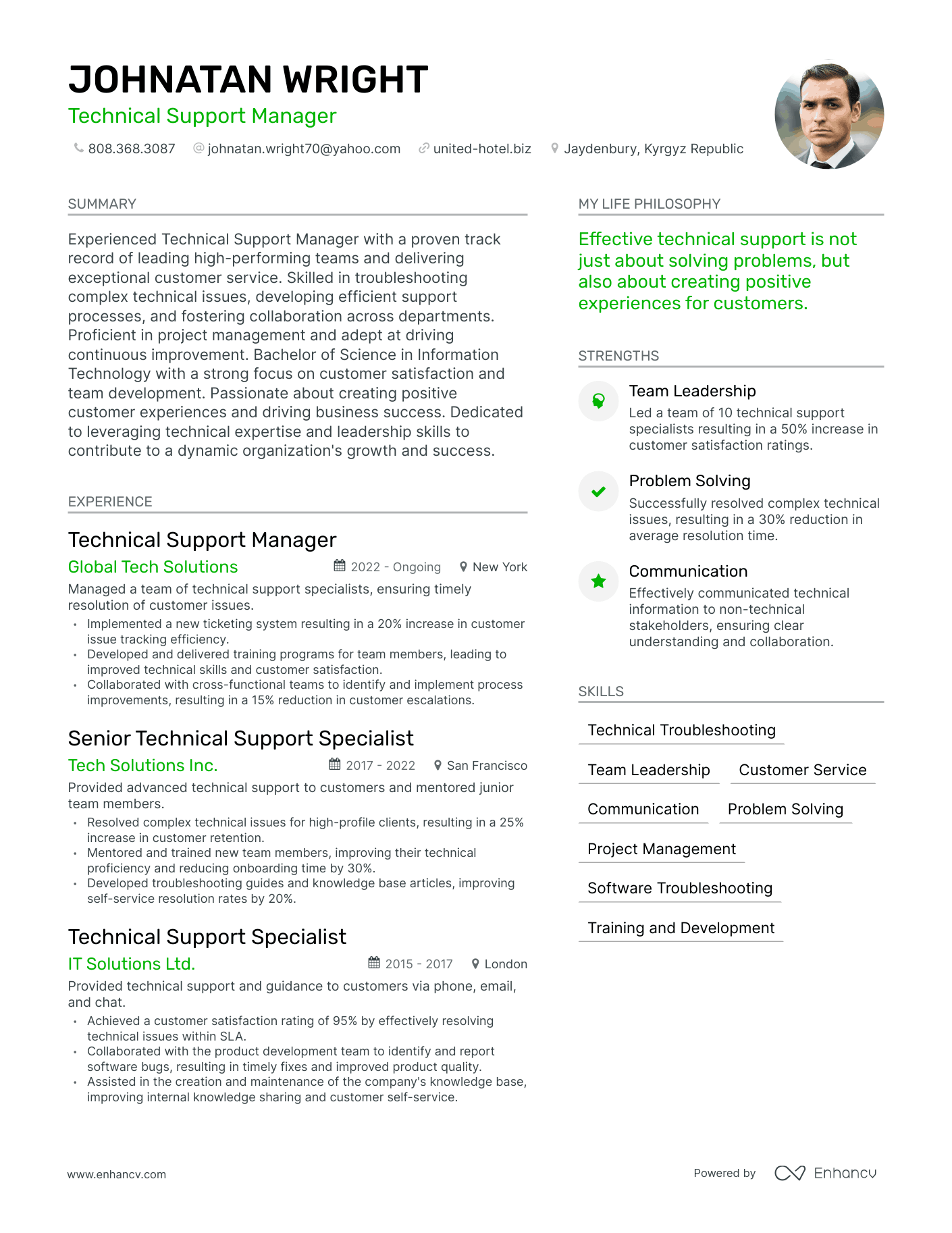 Modern Technical Support Manager Resume Example