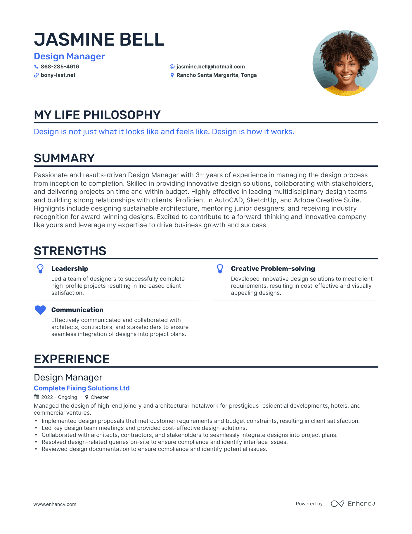 Creative Design Manager Resume Example